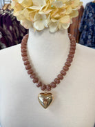 Mauve Candy Bead w/Heart Charm Necklace-280 Accessories-Golden Stella-The Lovely Closet, Women's Fashion Boutique in Alexandria, KY