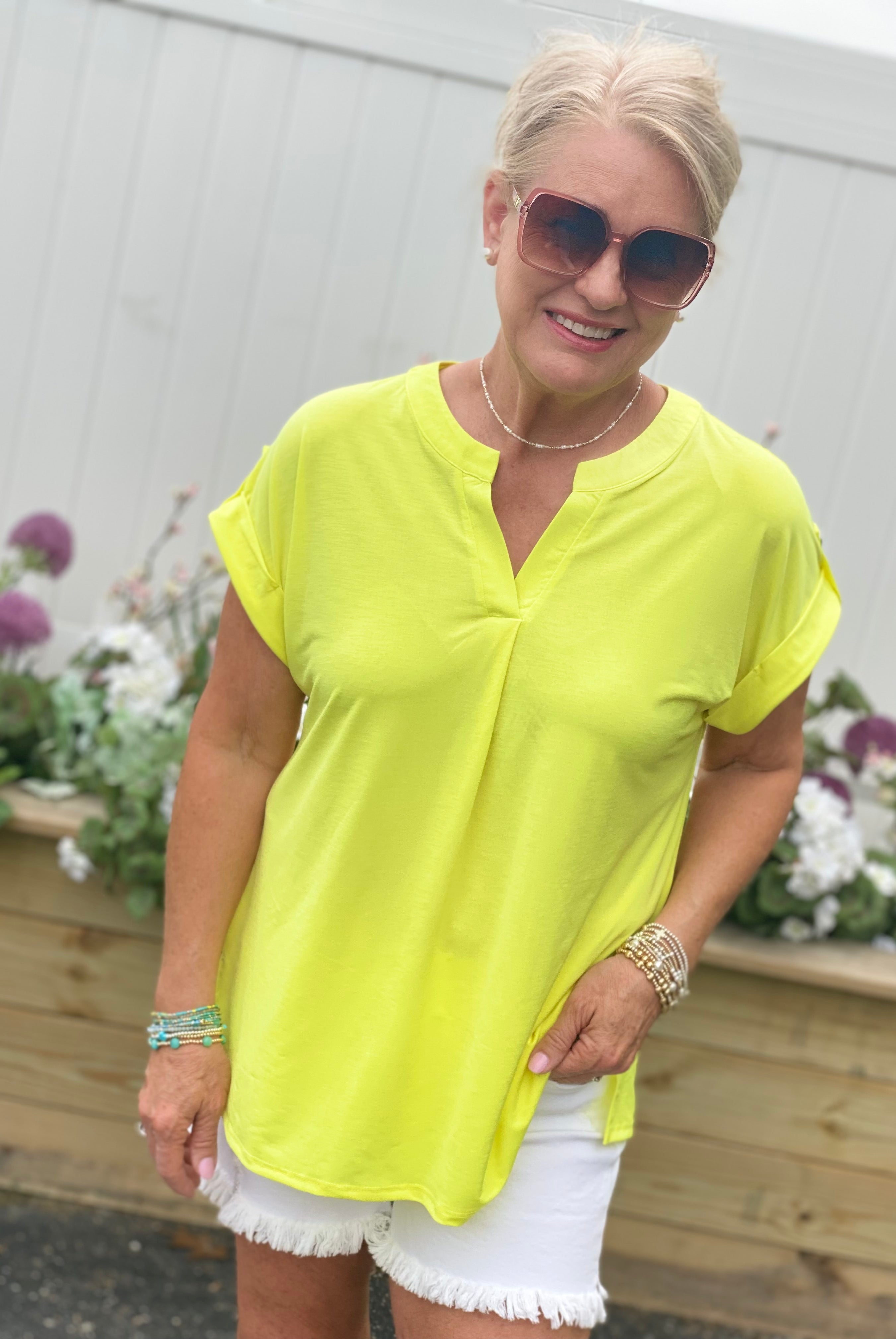 Bright & Beautiful Short Sleeve Top - Lemon Zest-Tops-The Lovely Closet-The Lovely Closet, Women's Fashion Boutique in Alexandria, KY