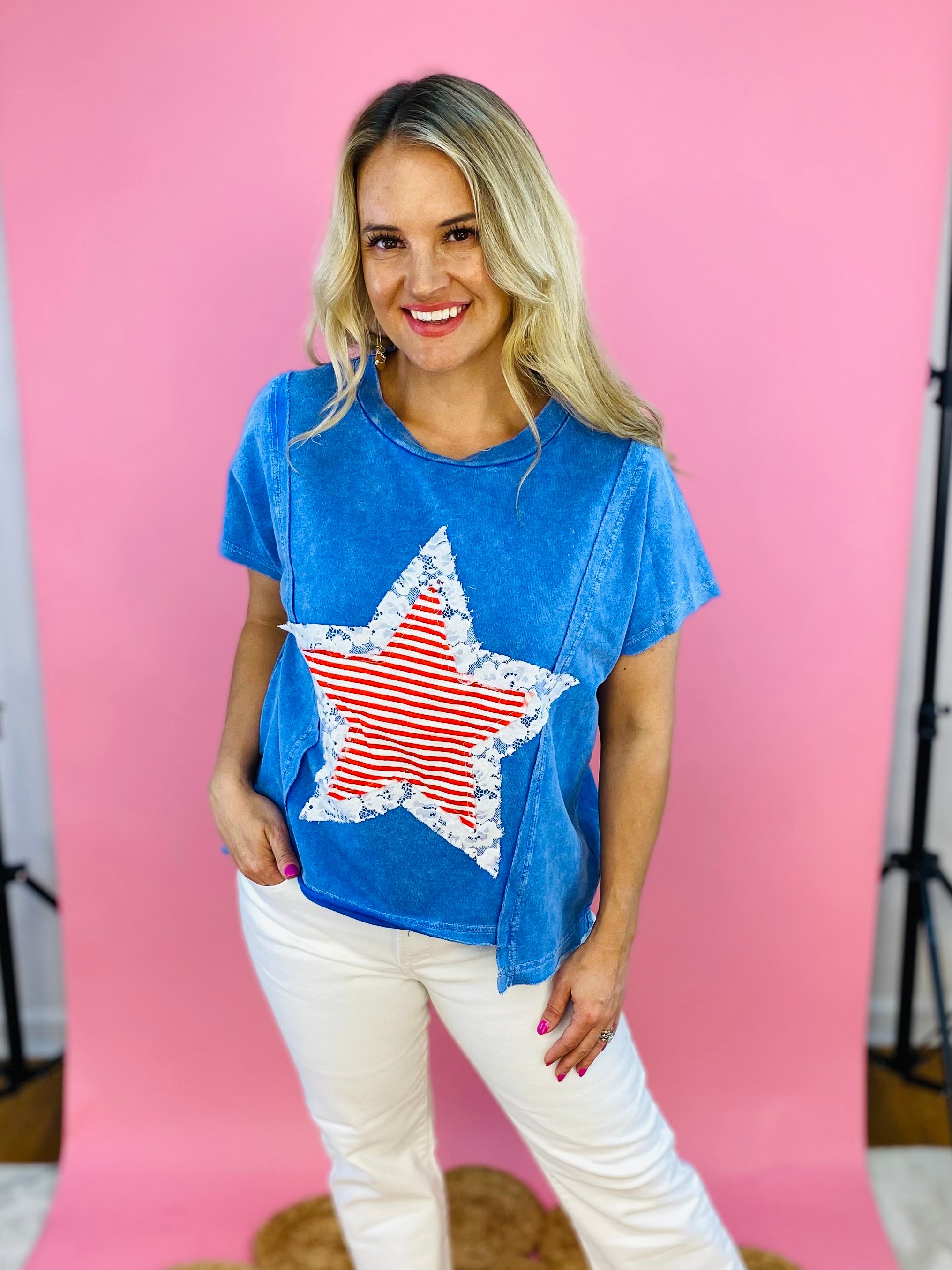 American Lace Short Sleeve Top-100 Short Sleeve Tops-Anniewear-The Lovely Closet, Women's Fashion Boutique in Alexandria, KY