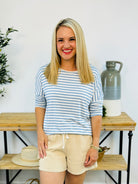 Lt Blue and White Striped Top-100 Short Sleeve Tops-The Lovely Closet-The Lovely Closet, Women's Fashion Boutique in Alexandria, KY