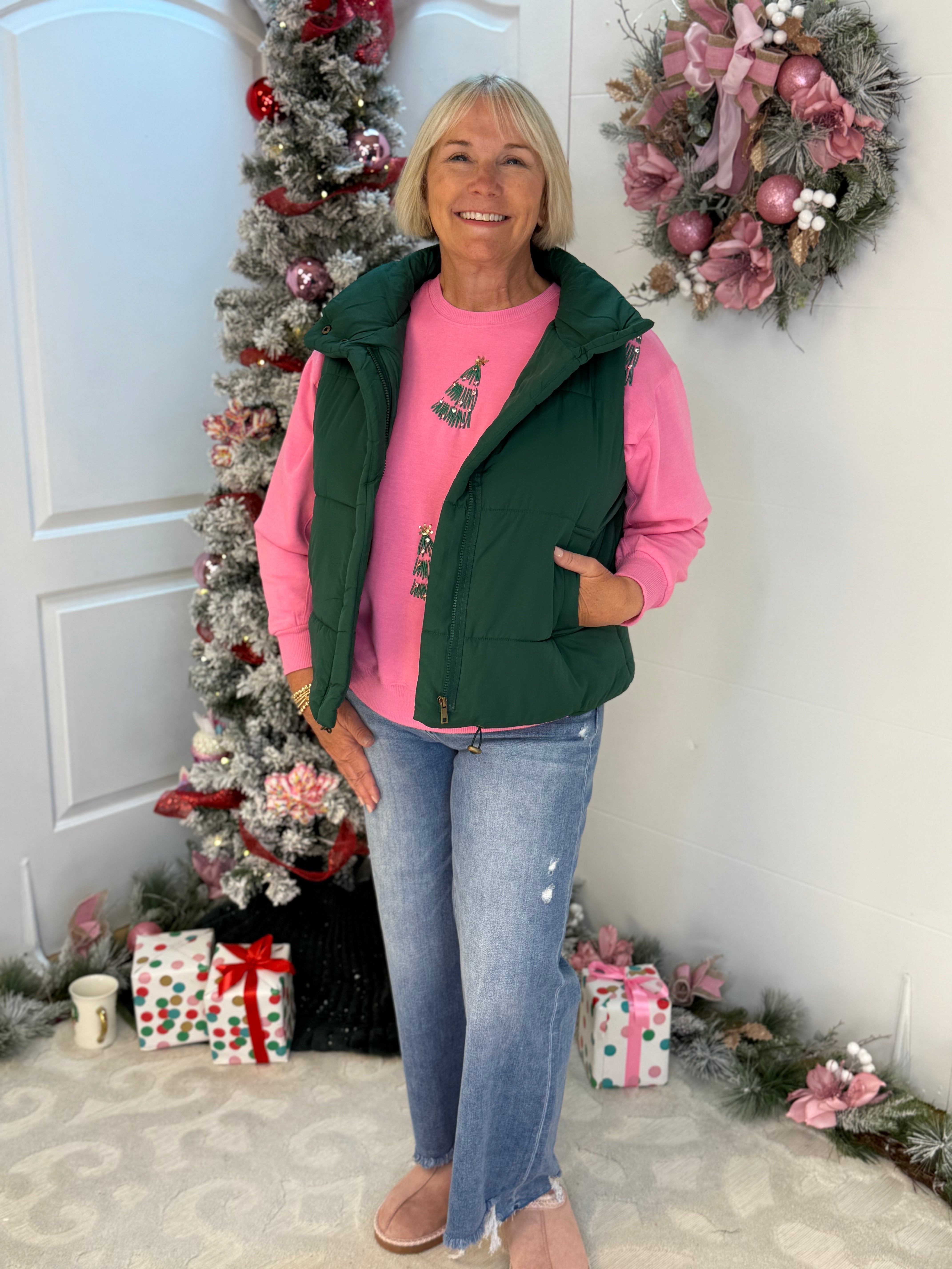 Weekend Puffer Vest - Hunter Green-170 Jackets/Outerwear-zenana-The Lovely Closet, Women's Fashion Boutique in Alexandria, KY