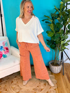 Relaxed Cargo Wide Leg Cropped Pants - Clay-240 Pants-easel-The Lovely Closet, Women's Fashion Boutique in Alexandria, KY