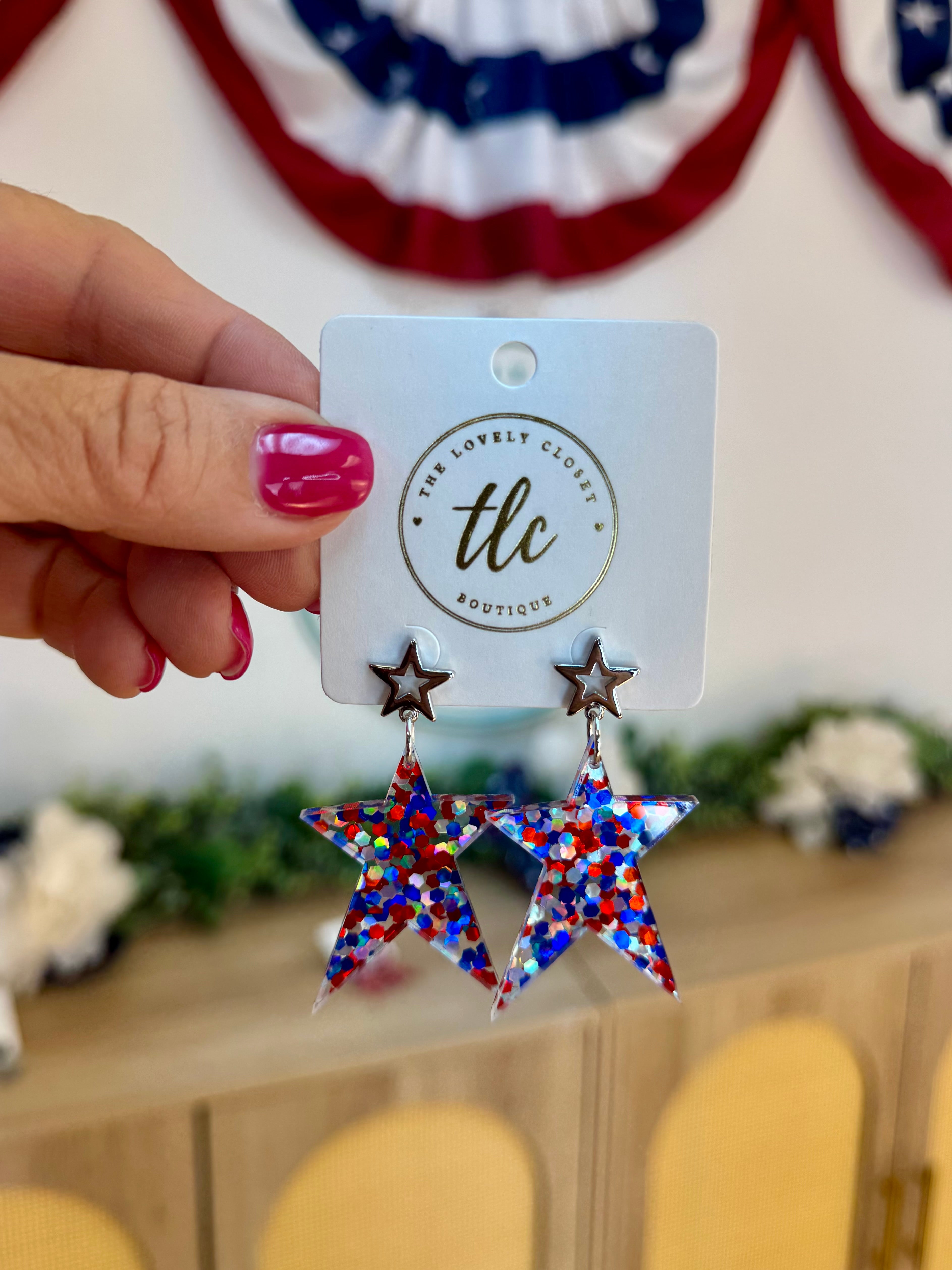 Patriotic RoseHeart Earrings-250 Jewelry-RH-The Lovely Closet, Women's Fashion Boutique in Alexandria, KY
