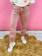 MICA DENIM High Rise Jogger - Mauve-210 Jeans-Mica Denim-The Lovely Closet, Women's Fashion Boutique in Alexandria, KY