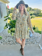 Mustard Metallic Printed Dress-180 Dresses-The Lovely Closet-The Lovely Closet, Women's Fashion Boutique in Alexandria, KY