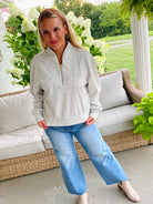 Lux 3/4 Front Zip Pullover - Heather Grey-110 Long Sleeve Top-zenana-The Lovely Closet, Women's Fashion Boutique in Alexandria, KY