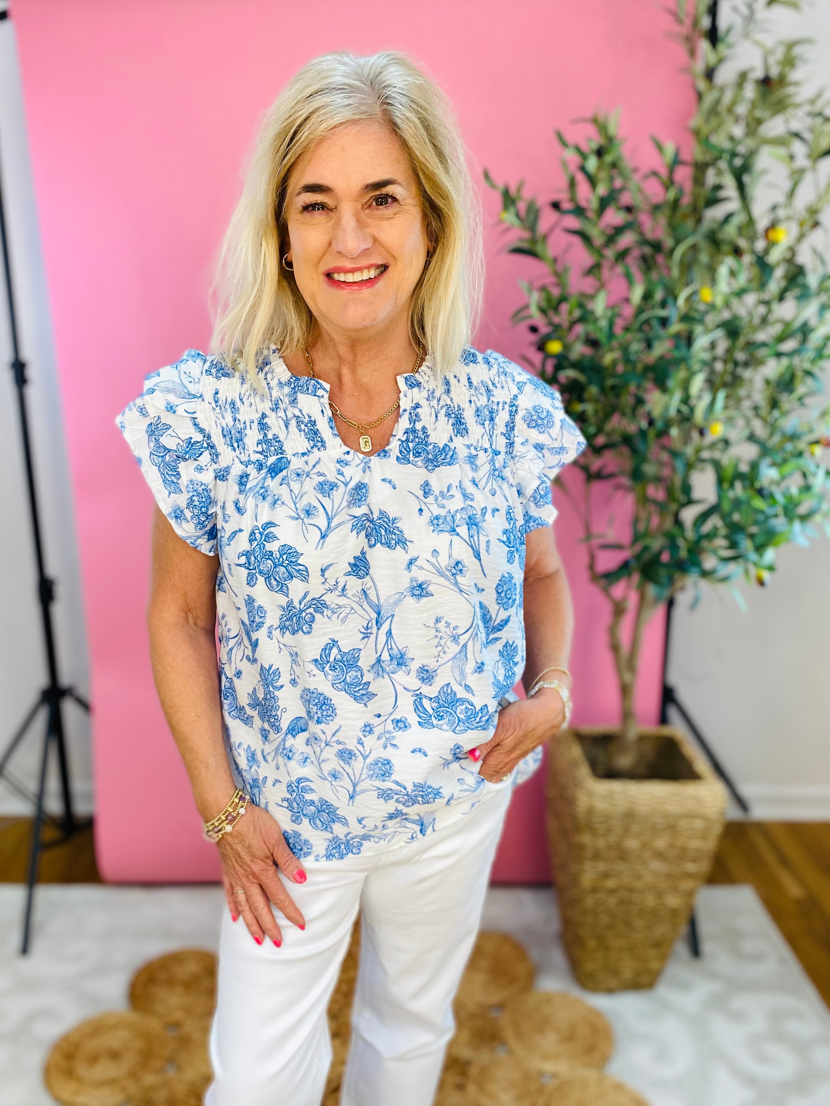 Oh Happy Day Blouse-100 Short Sleeve Tops-Umgee-The Lovely Closet, Women's Fashion Boutique in Alexandria, KY