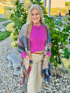 Onesize Multicolor Plaid Pocket Wrap-160 Cardigan/Kimonos-The Lovely Closet-The Lovely Closet, Women's Fashion Boutique in Alexandria, KY