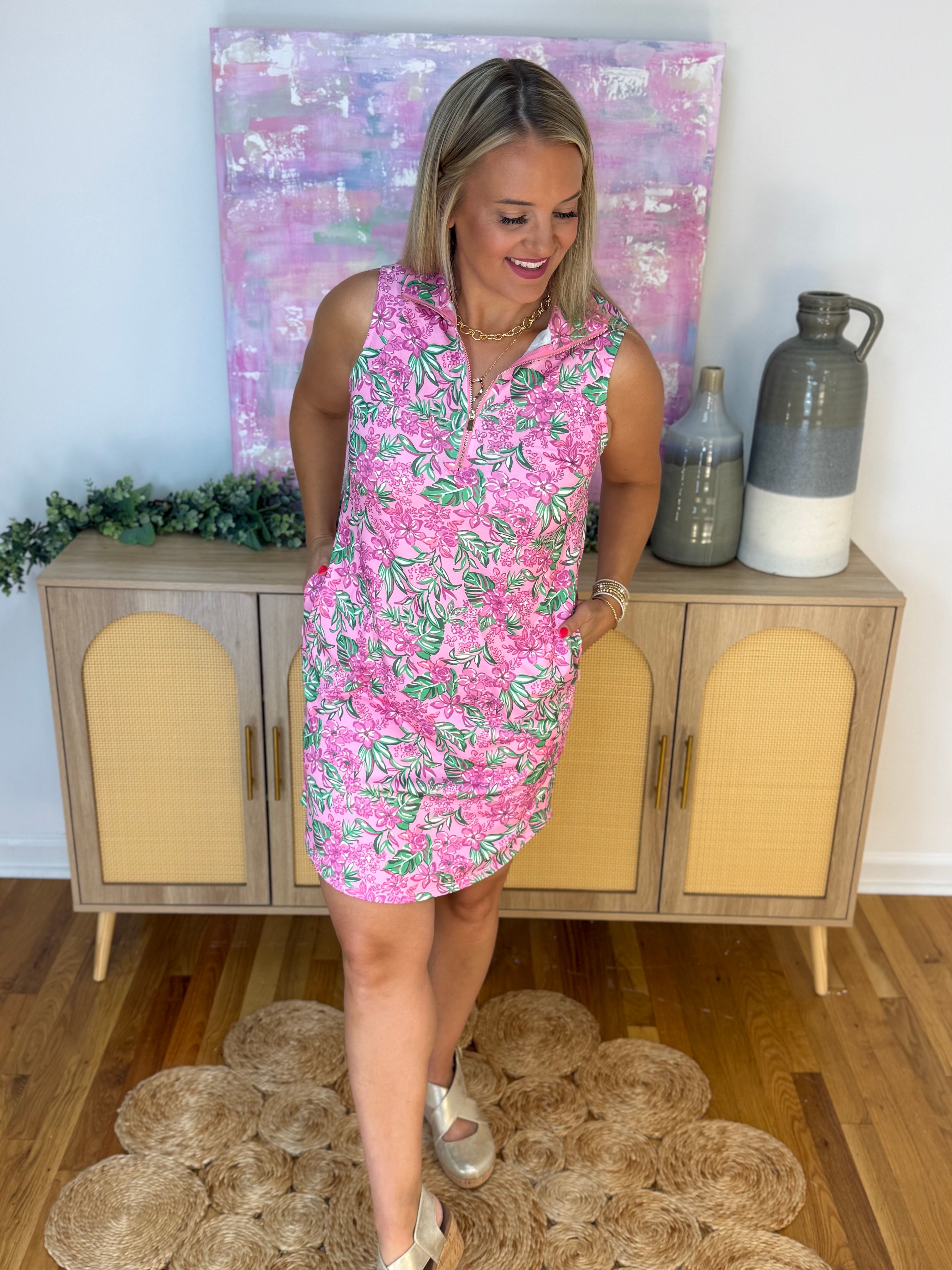 Sun Cool Dress - Pink and Green Multi-180 Dresses-Dear Scarlett-The Lovely Closet, Women's Fashion Boutique in Alexandria, KY