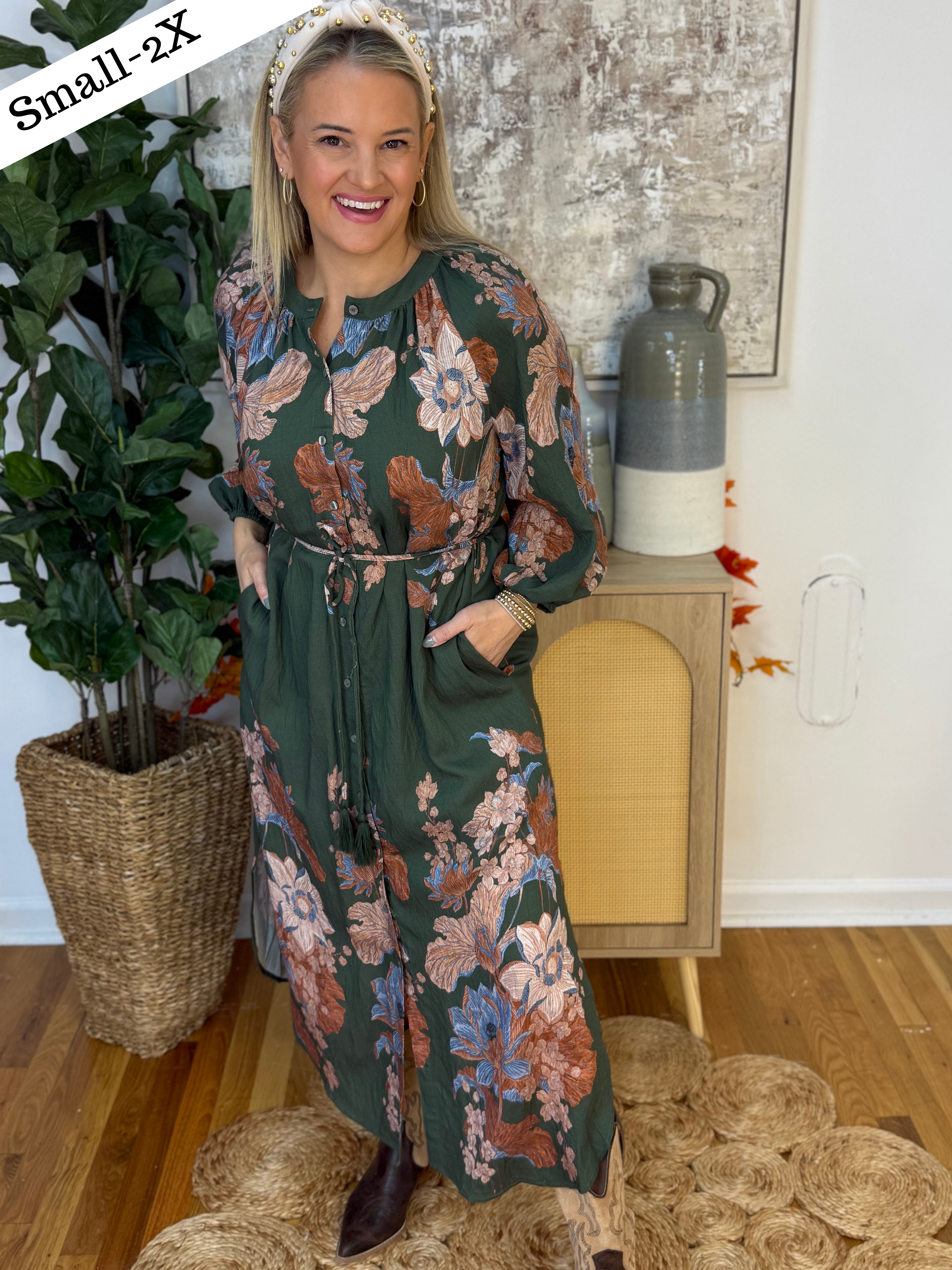 FINAL SALE - Autumn Escape Midi Dress-180 Dresses-Entro-The Lovely Closet, Women's Fashion Boutique in Alexandria, KY