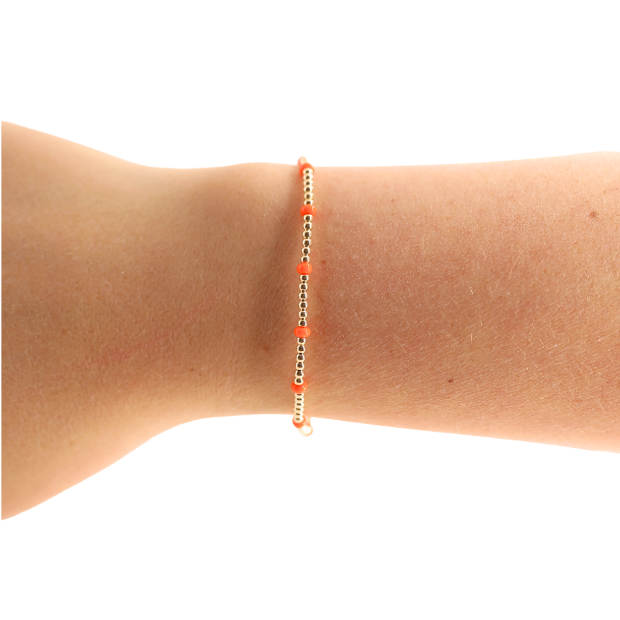 Orange Dainty Poppi: Gold/Ext 7.25-bracelet-Beaded Blondes-The Lovely Closet, Women's Fashion Boutique in Alexandria, KY