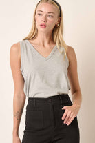 RIB KNIT V-NECK TANK TOP - Heather Gray-120 Sleeveless Tops-mittoshop-The Lovely Closet, Women's Fashion Boutique in Alexandria, KY