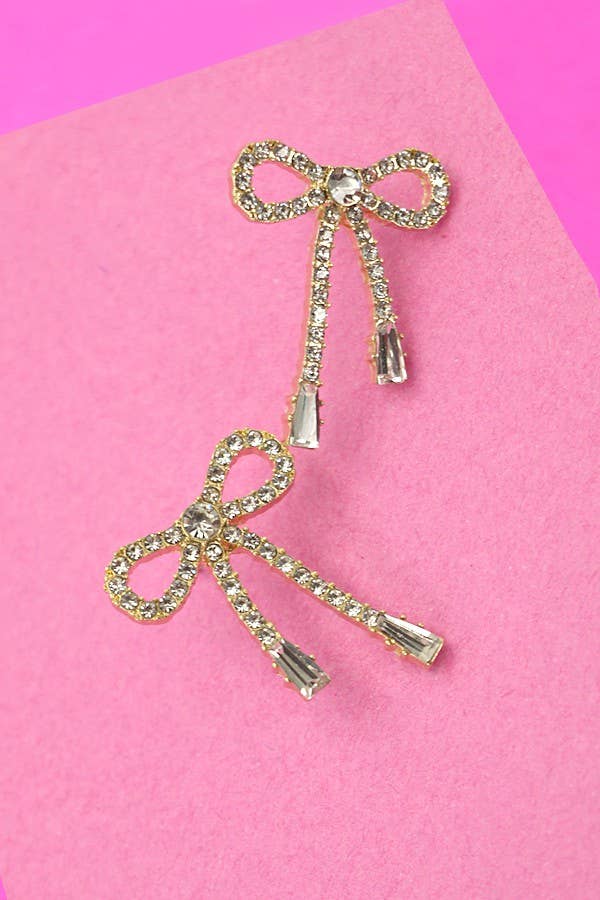 Rhinestone Bow Earring - Gold-280 Accessories-JOSSLYN by wall to wall-The Lovely Closet, Women's Fashion Boutique in Alexandria, KY