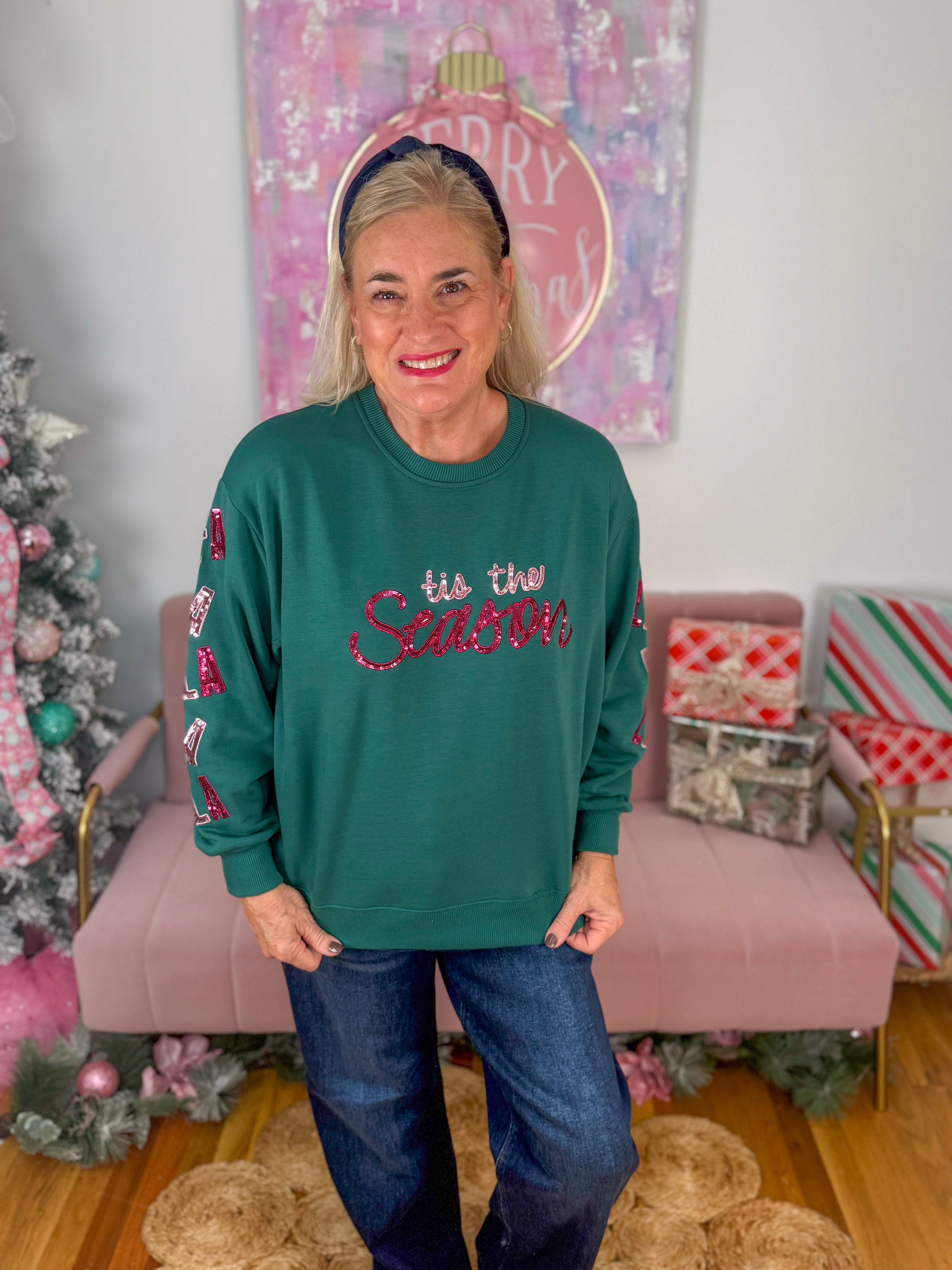 Sarah FaLaLa Season Sweatshirt-110 Long Sleeve Top-Mary square-The Lovely Closet, Women's Fashion Boutique in Alexandria, KY