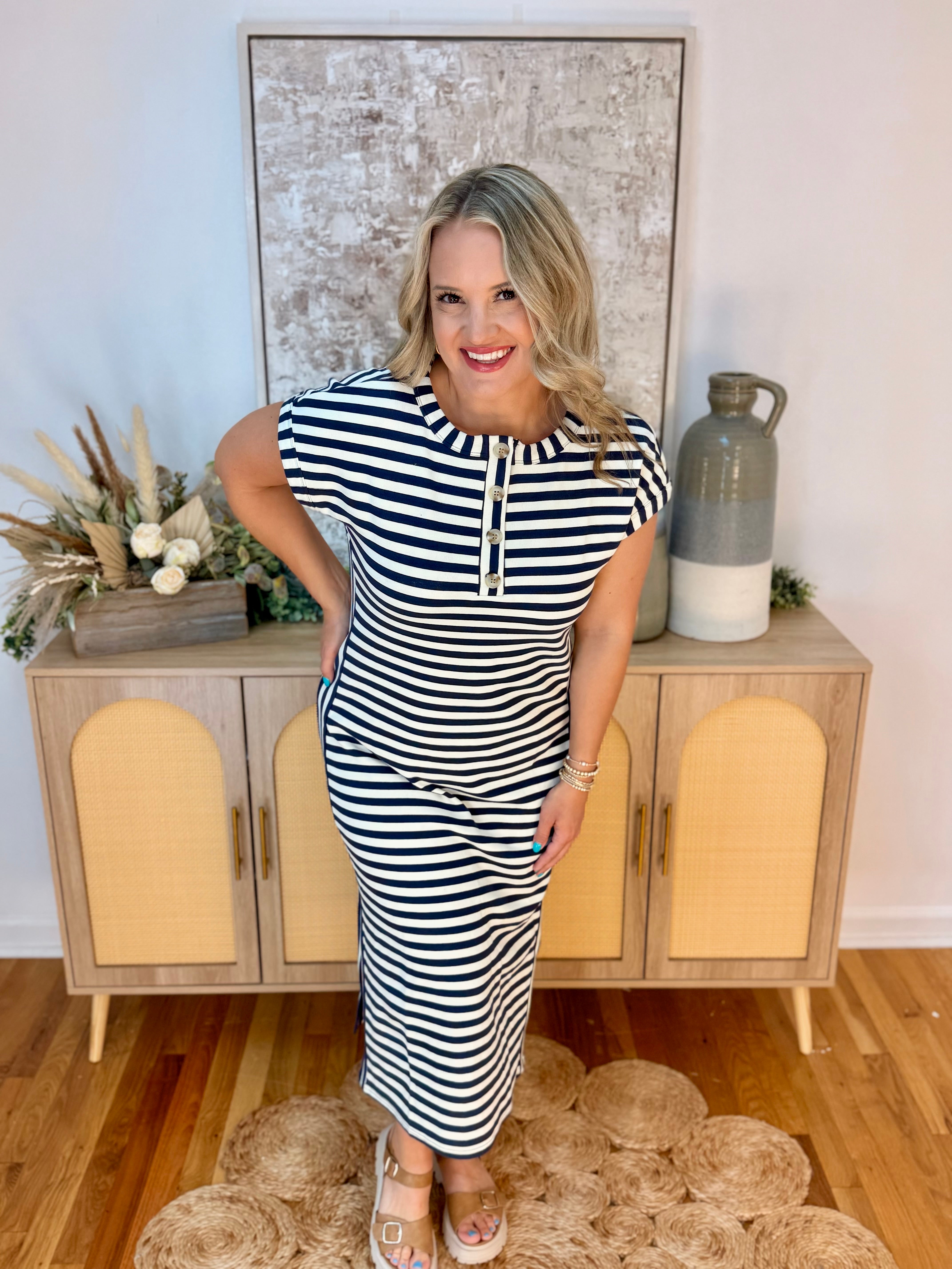 Classic Summer Midi Dress - Navy-180 Dresses-Blu Pepper-The Lovely Closet, Women's Fashion Boutique in Alexandria, KY