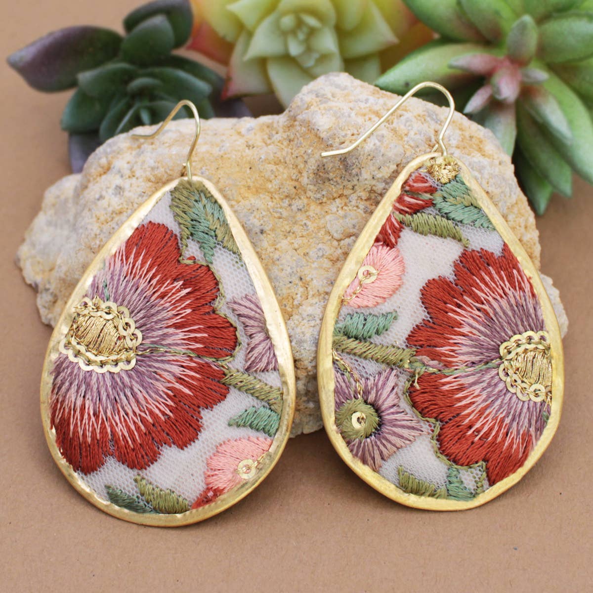 Autumn Bloom Embroidered Teardrop Earrings-280 Accessories-ZAD-The Lovely Closet, Women's Fashion Boutique in Alexandria, KY