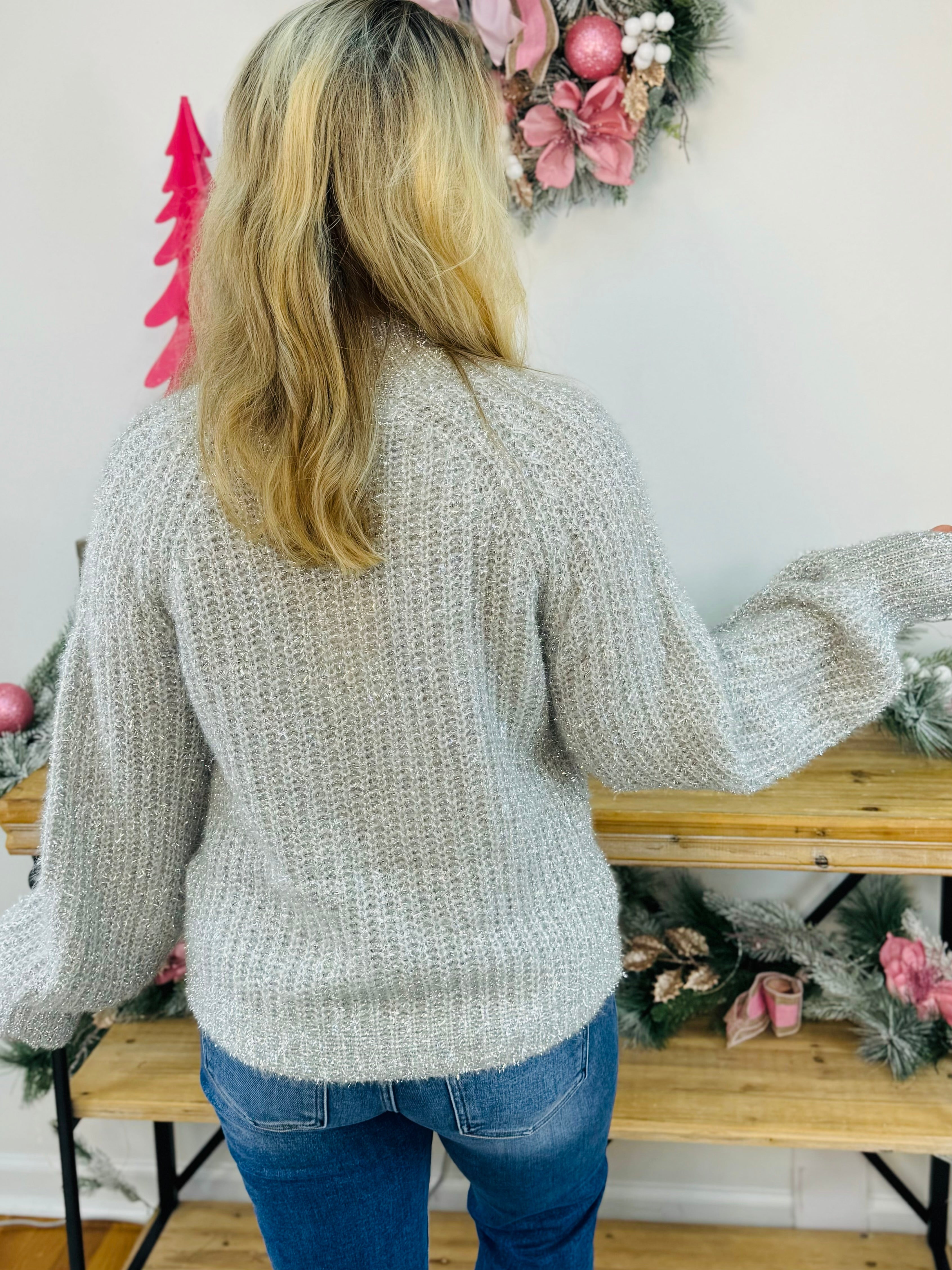 Mock Neck Glitter Yarn Knitted Sweater-140 Sweaters-Vine & Love-The Lovely Closet, Women's Fashion Boutique in Alexandria, KY