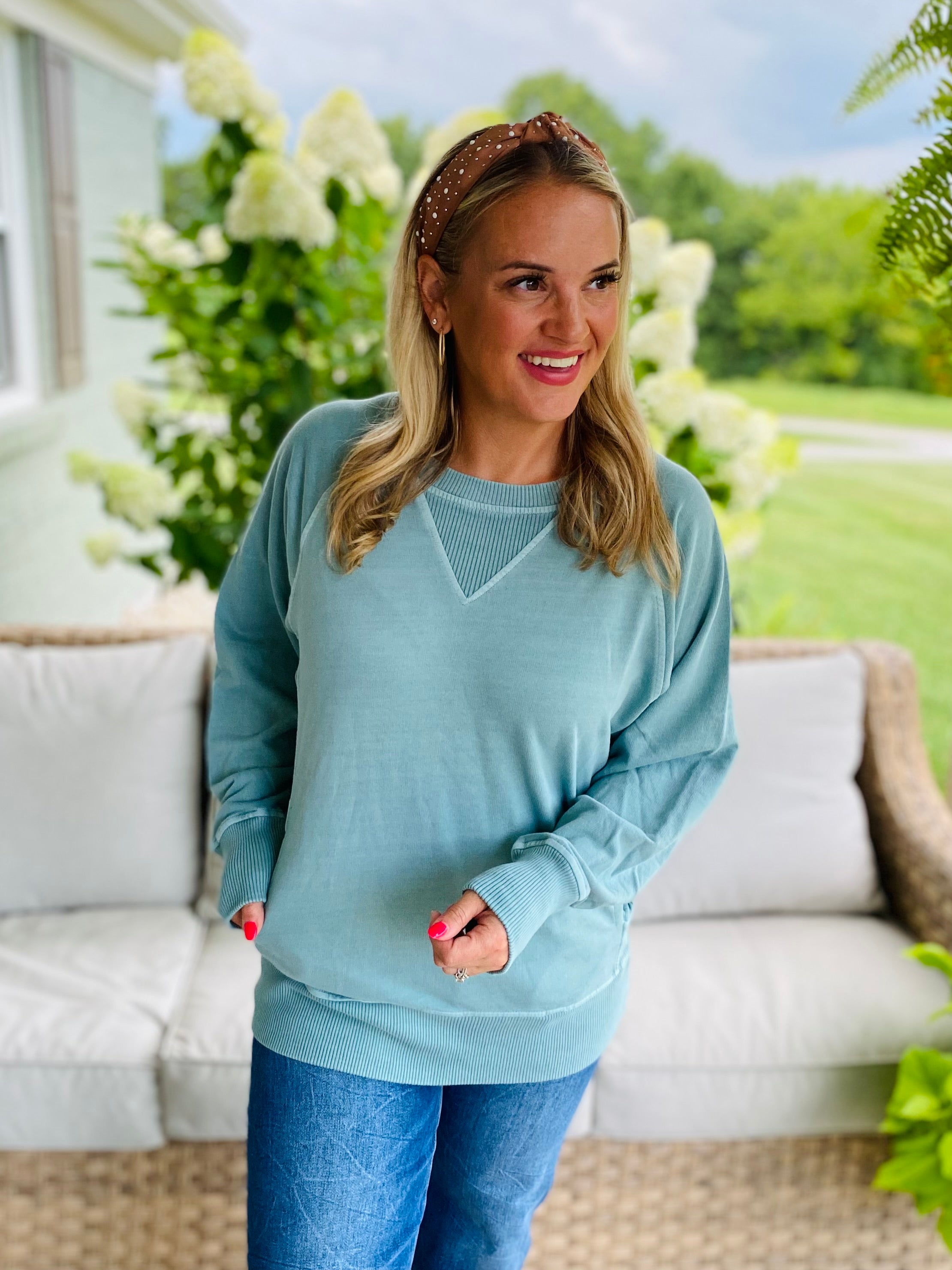 Keeping it Casual Pullover 2025 - Lt. Teal-150 Sweatshirts-zenana-The Lovely Closet, Women's Fashion Boutique in Alexandria, KY