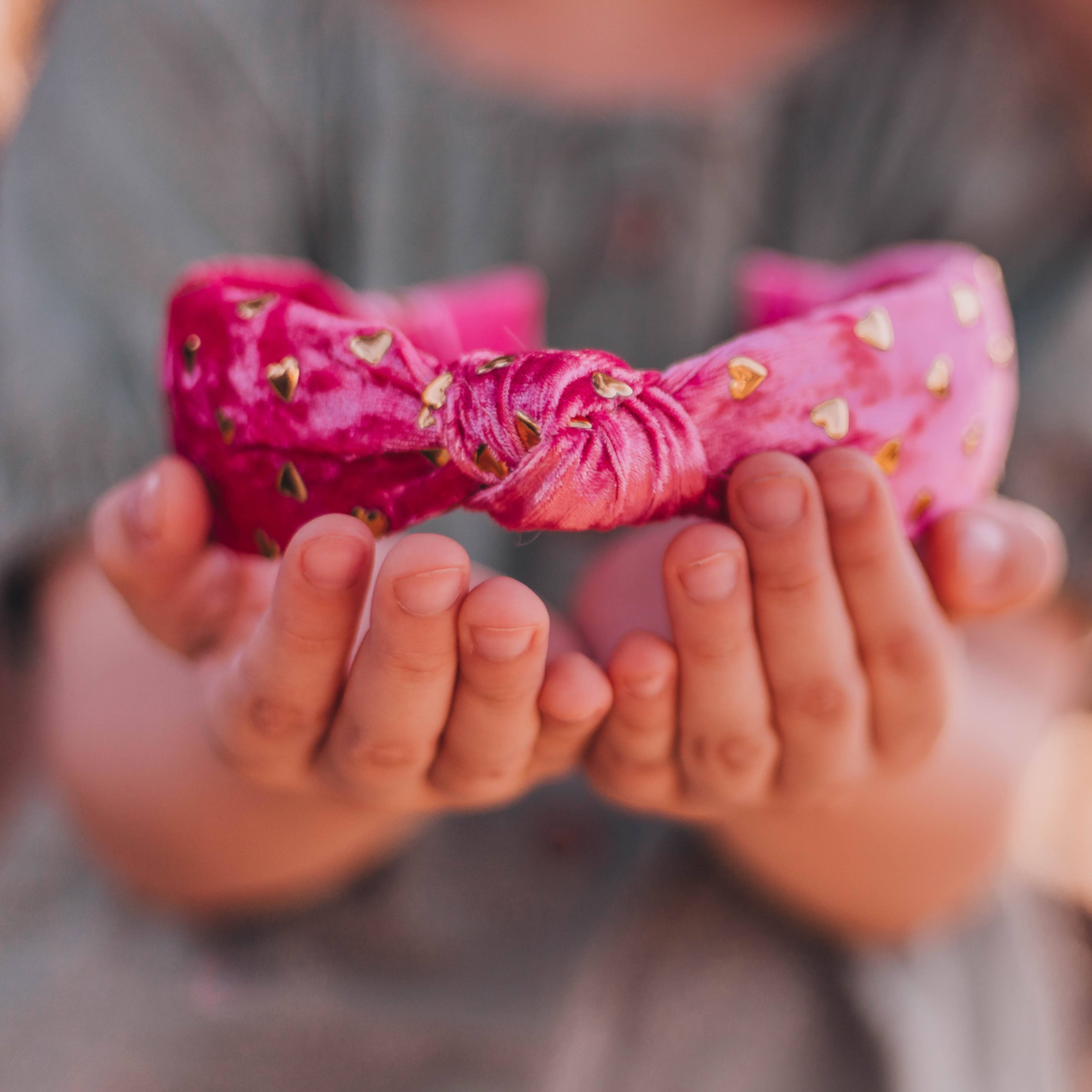 Kids Knot Headband - Gold Heart Stud Velvet Hair Accessories-360 Carolines Closet-Frog Sac-The Lovely Closet, Women's Fashion Boutique in Alexandria, KY