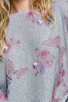 Butterfly Print Sequin Flower Knit Sweater-110 Long Sleeve Top-Pol Clothing-The Lovely Closet, Women's Fashion Boutique in Alexandria, KY