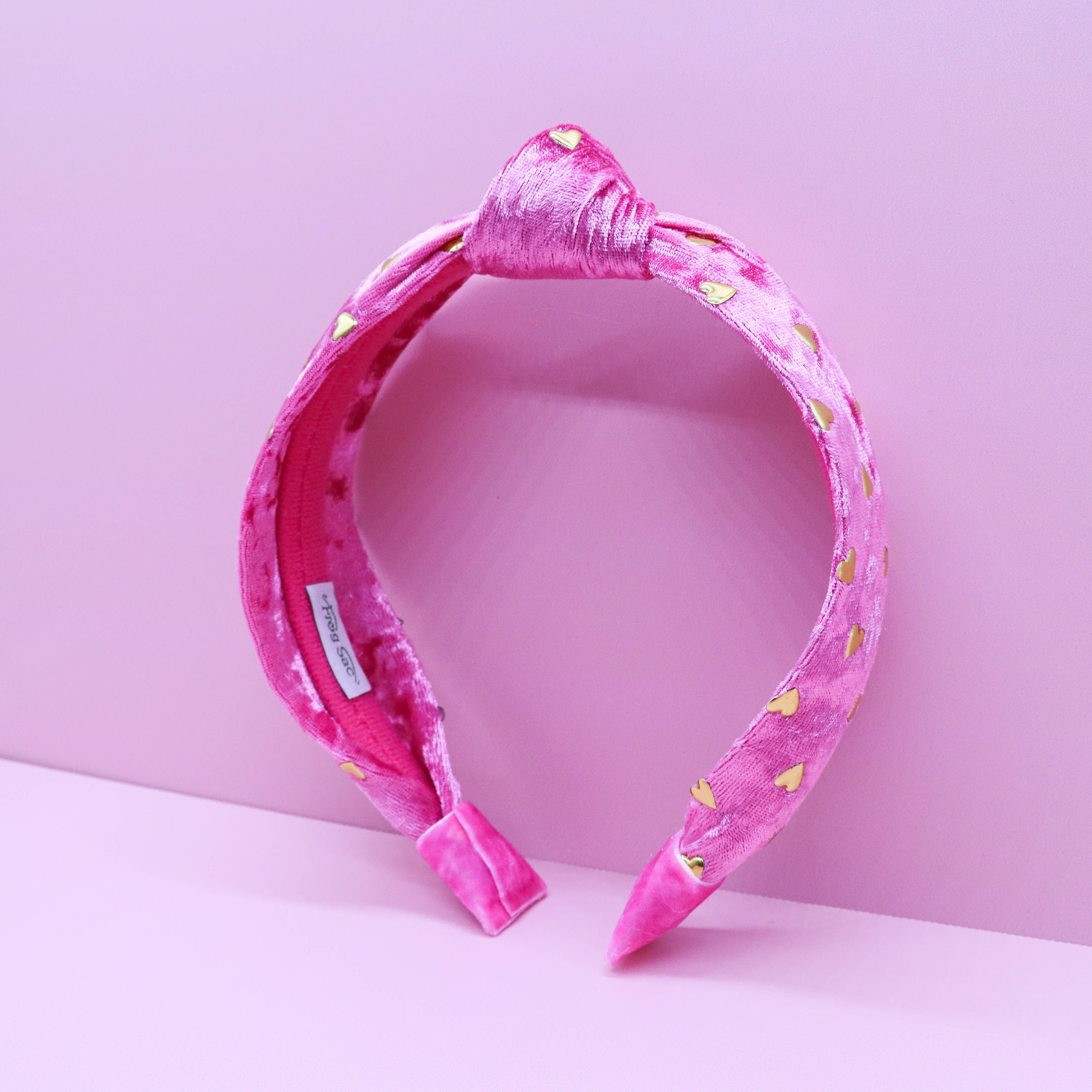 Kids Knot Headband - Gold Heart Stud Velvet Hair Accessories-360 Carolines Closet-Frog Sac-The Lovely Closet, Women's Fashion Boutique in Alexandria, KY