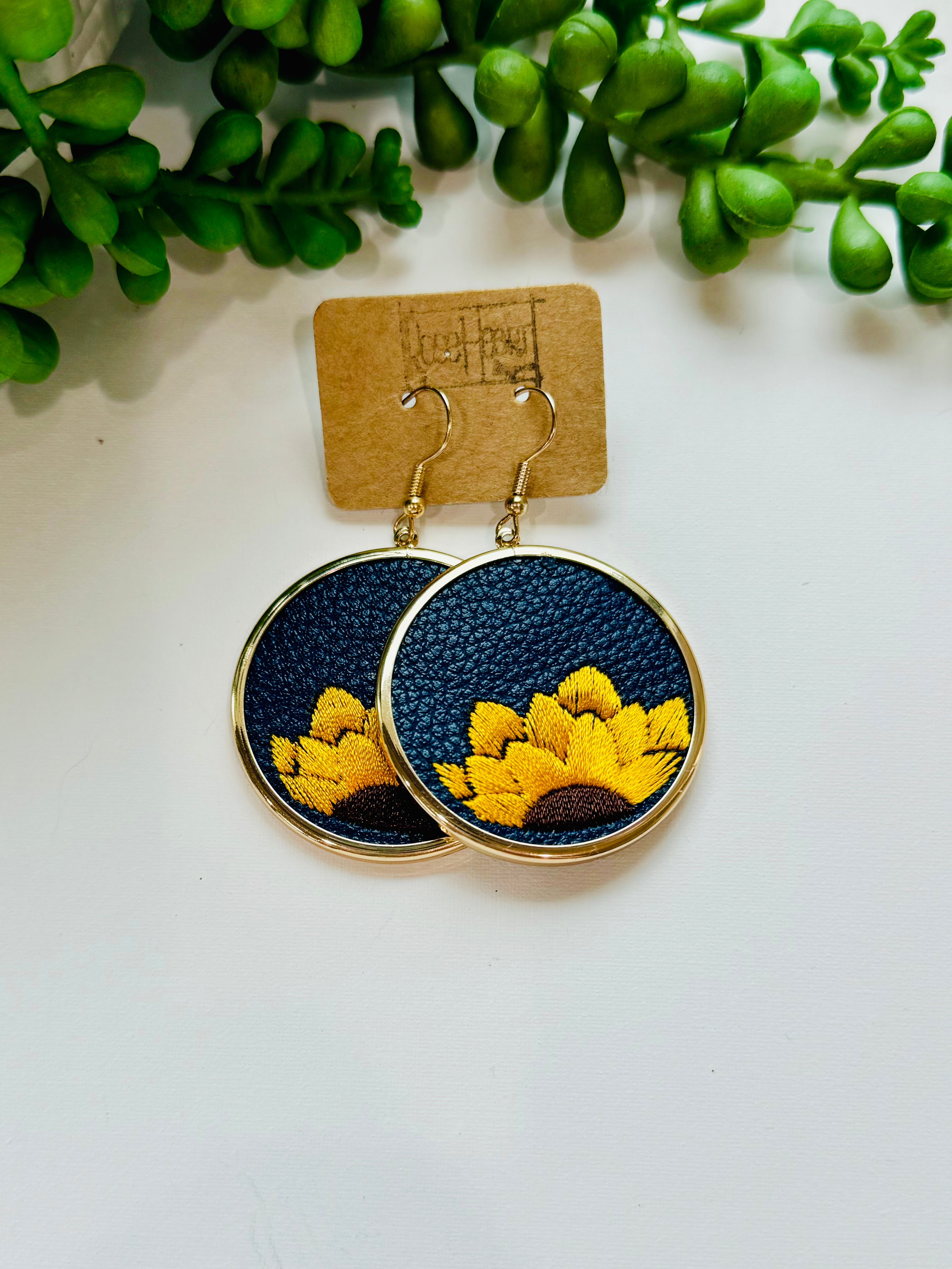 Embroidered Sunflower Earrings - By RoseHeart-250 Jewelry-RH-The Lovely Closet, Women's Fashion Boutique in Alexandria, KY