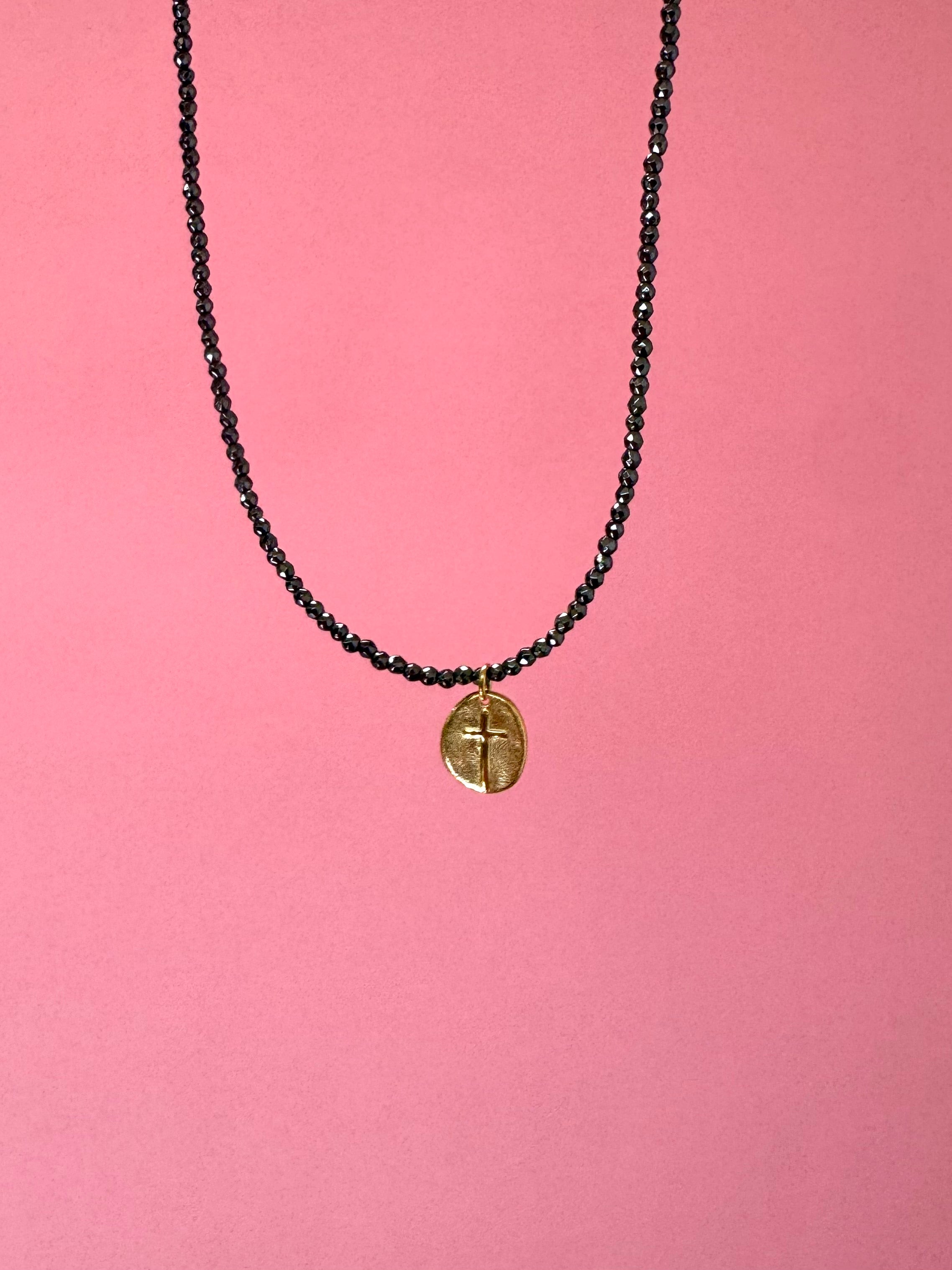 Faceted Hematite Choker Inspire Small Gold Charm-260 eNewton-eNewton-The Lovely Closet, Women's Fashion Boutique in Alexandria, KY