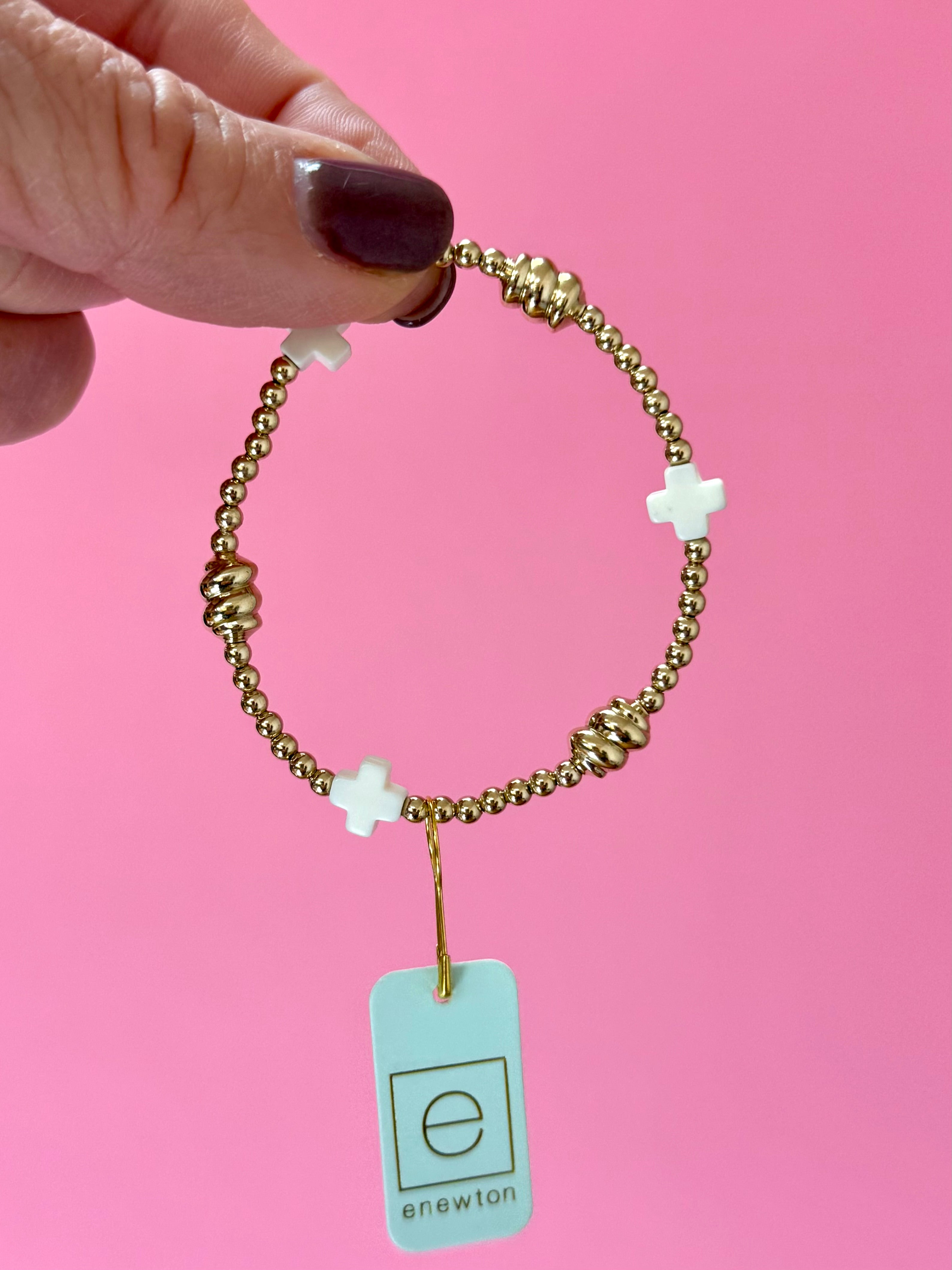 Signature Cross Admire Gold 3mm Off White-260 eNewton-eNewton-The Lovely Closet, Women's Fashion Boutique in Alexandria, KY