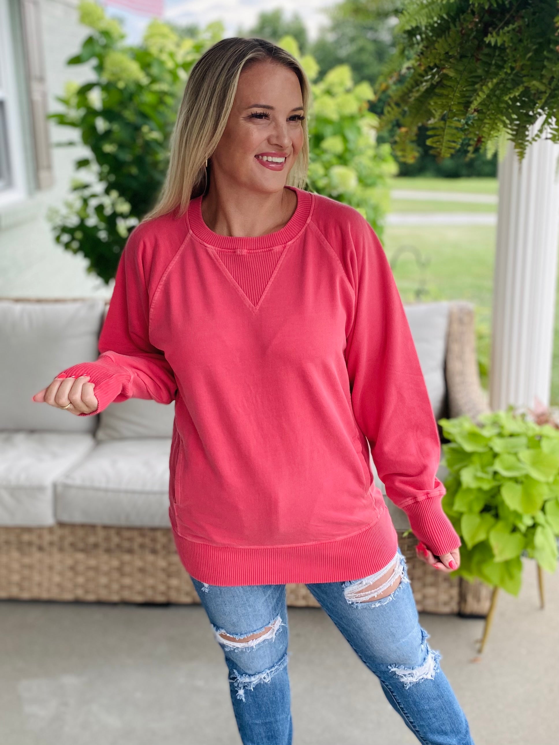 Keeping it Casual Pullover 2025 - Red-150 Sweatshirts-zenana-The Lovely Closet, Women's Fashion Boutique in Alexandria, KY