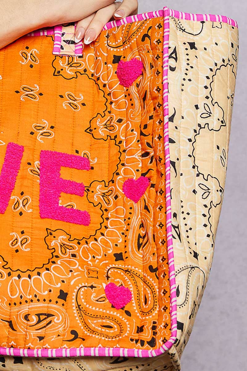 LOVE Bandana Quilted Tote Bag-280 Accessories-Pol Clothing-The Lovely Closet, Women's Fashion Boutique in Alexandria, KY