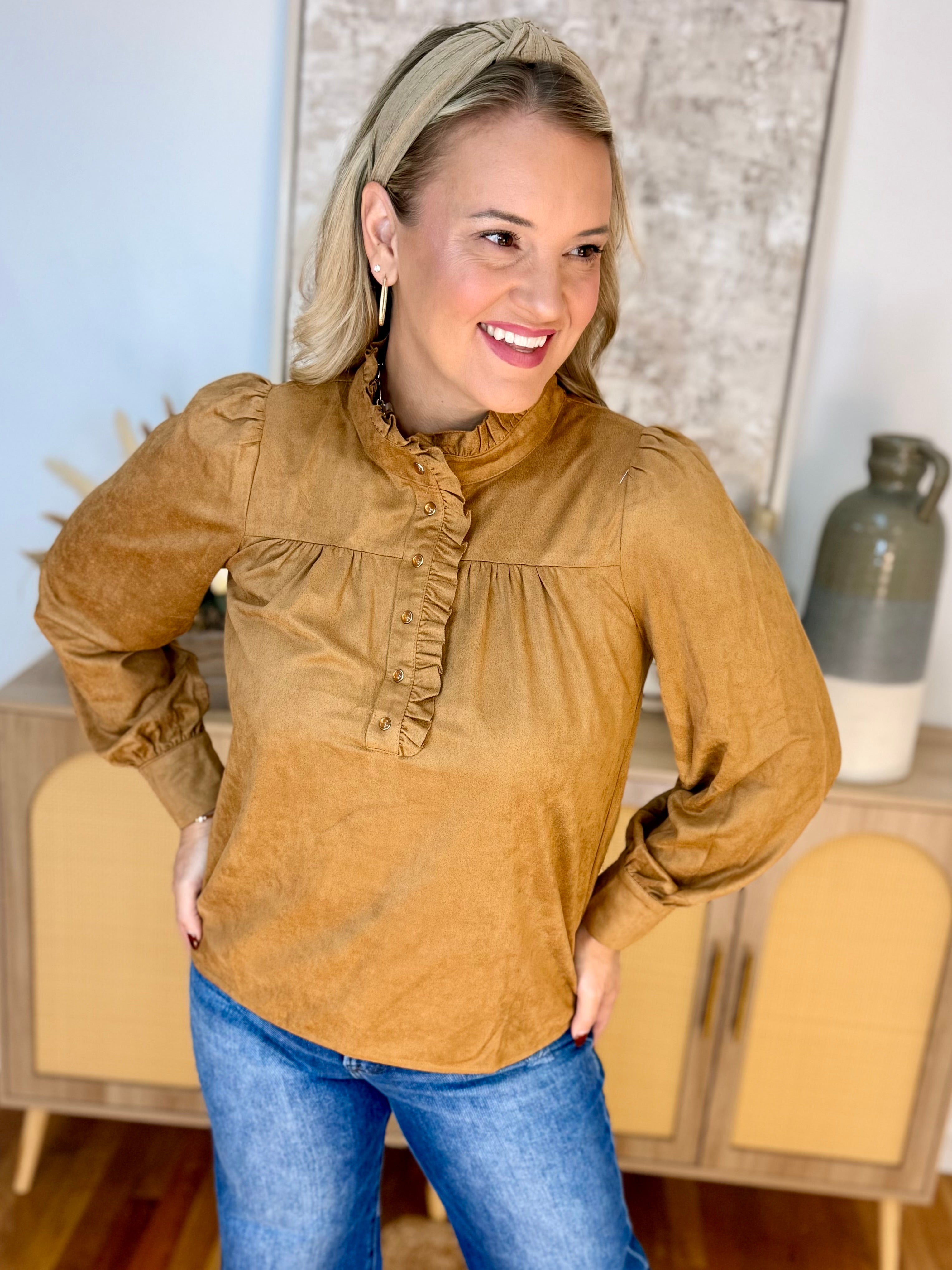 A Little Extra Faux Suede Top-110 Long Sleeve Top-Staccato-The Lovely Closet, Women's Fashion Boutique in Alexandria, KY