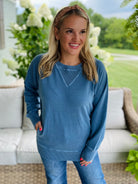 Keeping it Causal Pullover 2025 - Dusty Blue-150 Sweatshirts-zenana-The Lovely Closet, Women's Fashion Boutique in Alexandria, KY