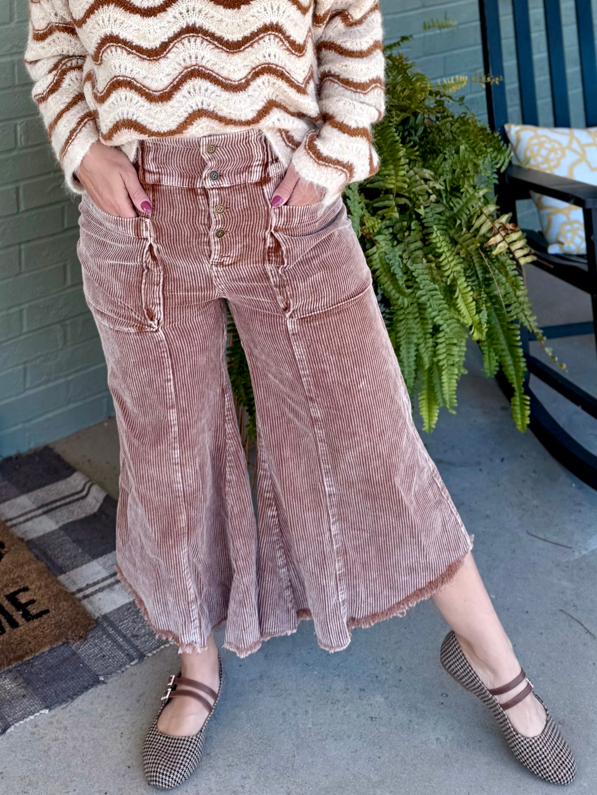 FINAL SALE Autumn Glow Corduroy Cropped Pants - Warm Brown-240 Pants-Anniewear-The Lovely Closet, Women's Fashion Boutique in Alexandria, KY