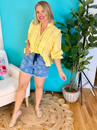 Daisy Print Stretch Denim Tie Shorts-230 Skirts/Shorts-Anniewear-The Lovely Closet, Women's Fashion Boutique in Alexandria, KY