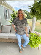 Drop Shoulder Camo Top-100 Short Sleeve Tops-Doe and Rae-The Lovely Closet, Women's Fashion Boutique in Alexandria, KY