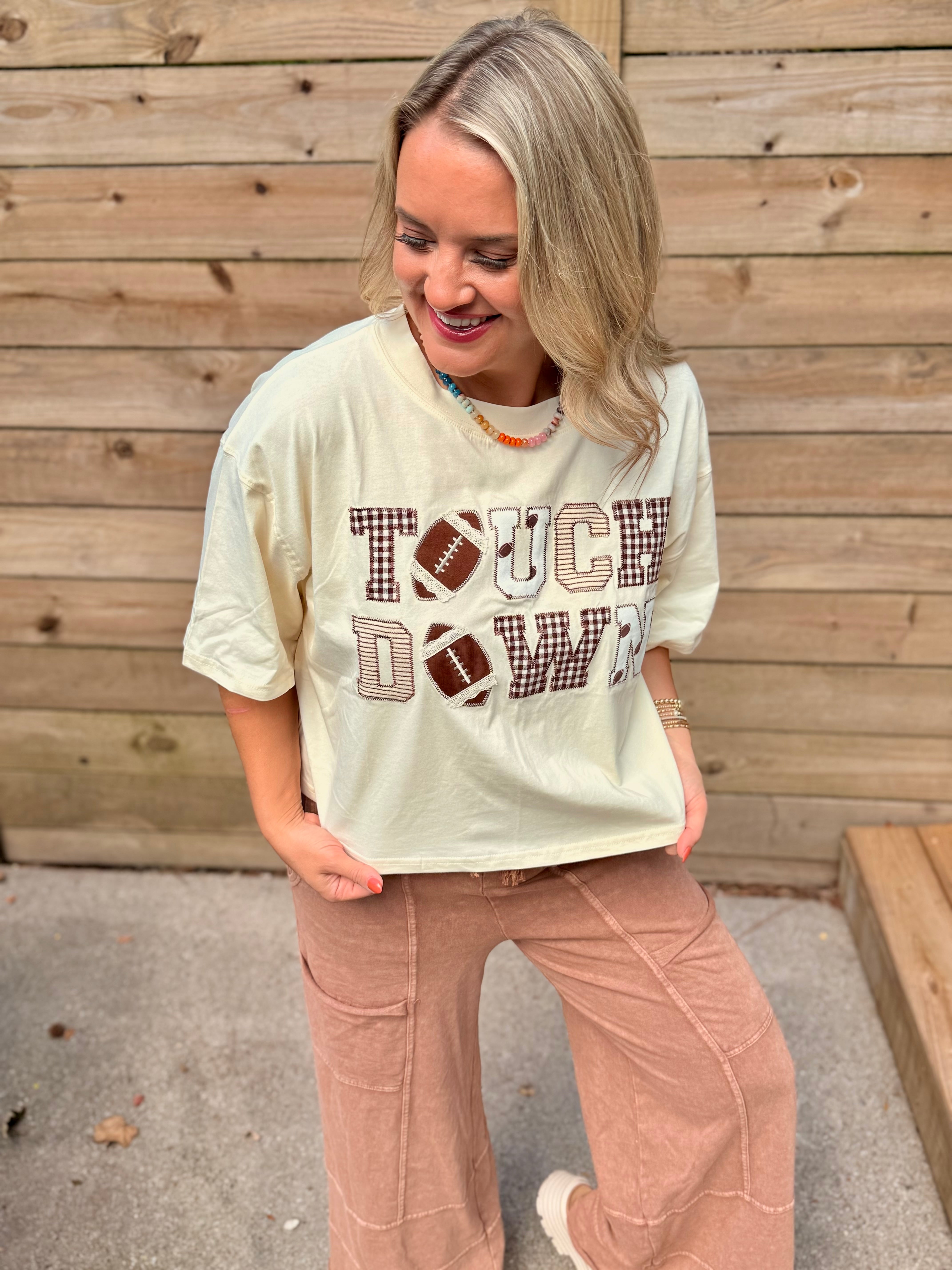 Touchdown Embroidered Top-100 Short Sleeve Tops-The Lovely Closet-The Lovely Closet, Women's Fashion Boutique in Alexandria, KY