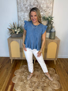 Simple Details Chambray Top-100 Short Sleeve Tops-Blu Pepper-The Lovely Closet, Women's Fashion Boutique in Alexandria, KY
