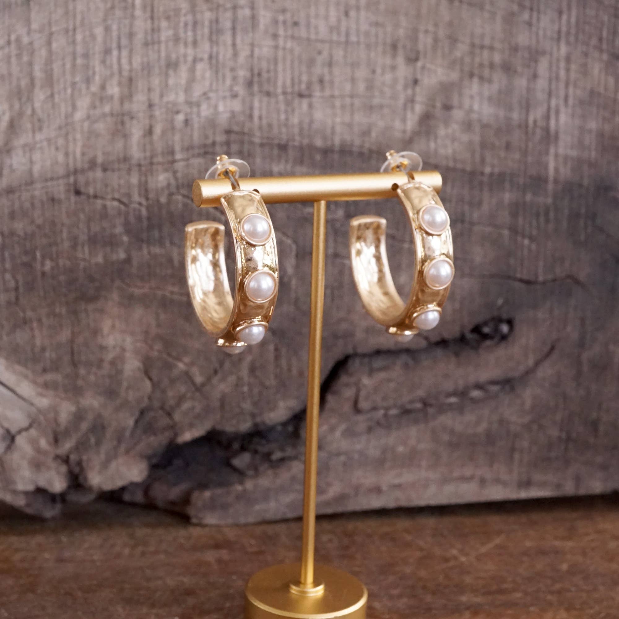 Jeweled Bubble Hoop Earrings – Pearl-250 Jewelry-PennyLine inc-The Lovely Closet, Women's Fashion Boutique in Alexandria, KY