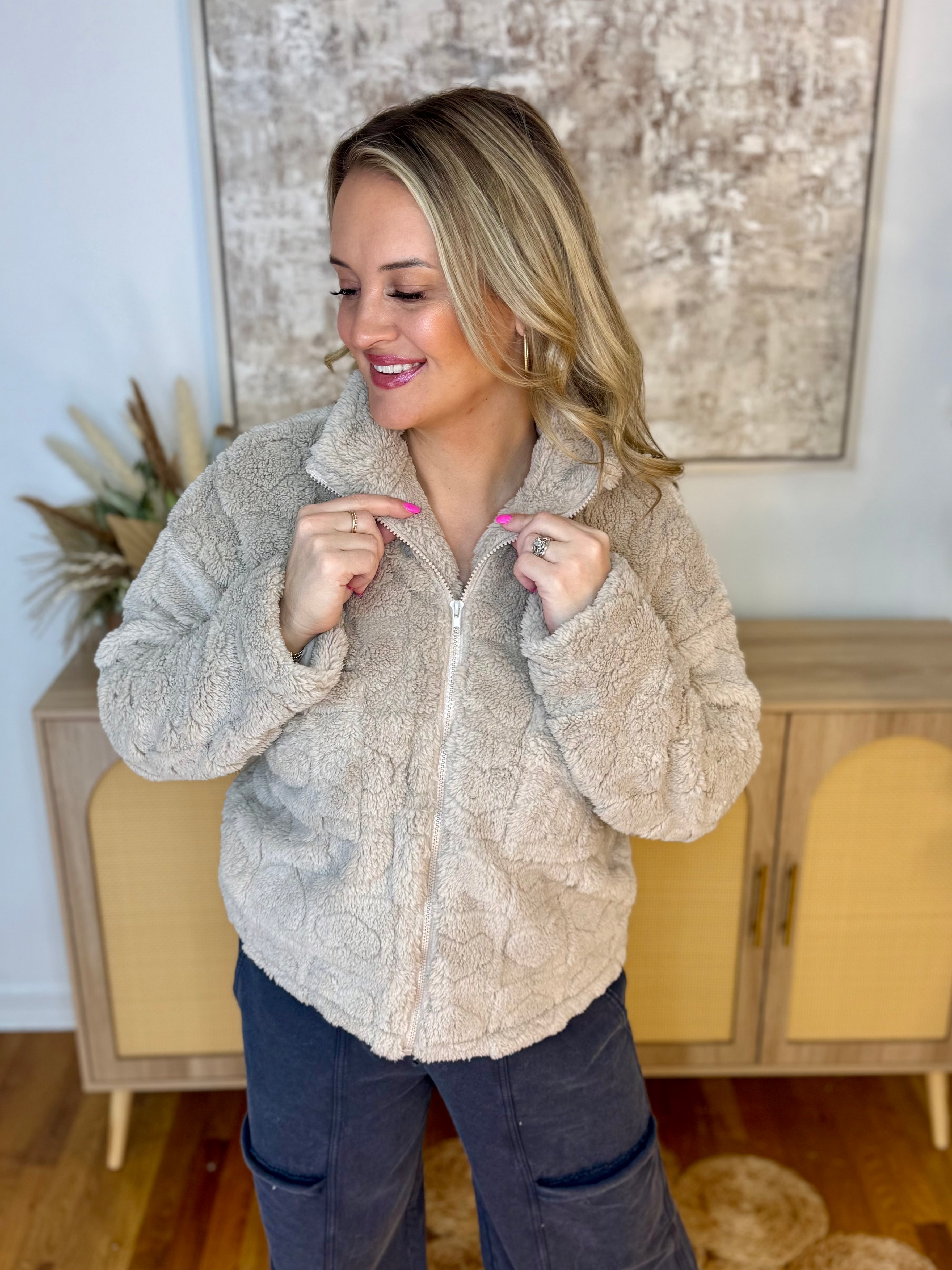 Wrapped in Love Heart Fleece Jacket-170 Jackets/Outerwear-Doe and Rae-The Lovely Closet, Women's Fashion Boutique in Alexandria, KY