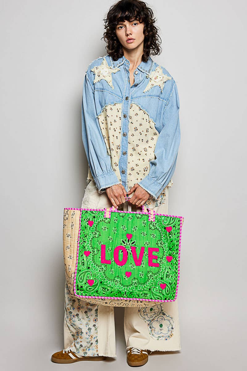 LOVE Bandana Quilted Tote Bag-280 Accessories-Pol Clothing-The Lovely Closet, Women's Fashion Boutique in Alexandria, KY