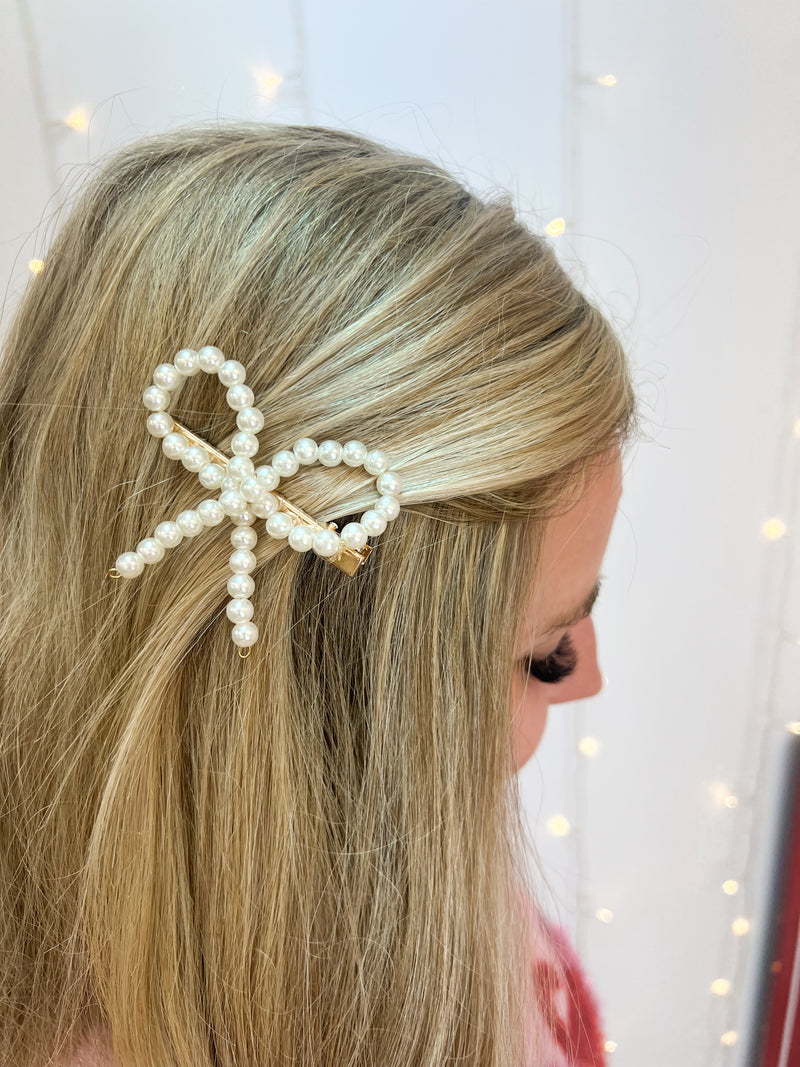 FINAL SALE Pearly Bow Clip-The Lovely Closet-The Lovely Closet, Women's Fashion Boutique in Alexandria, KY