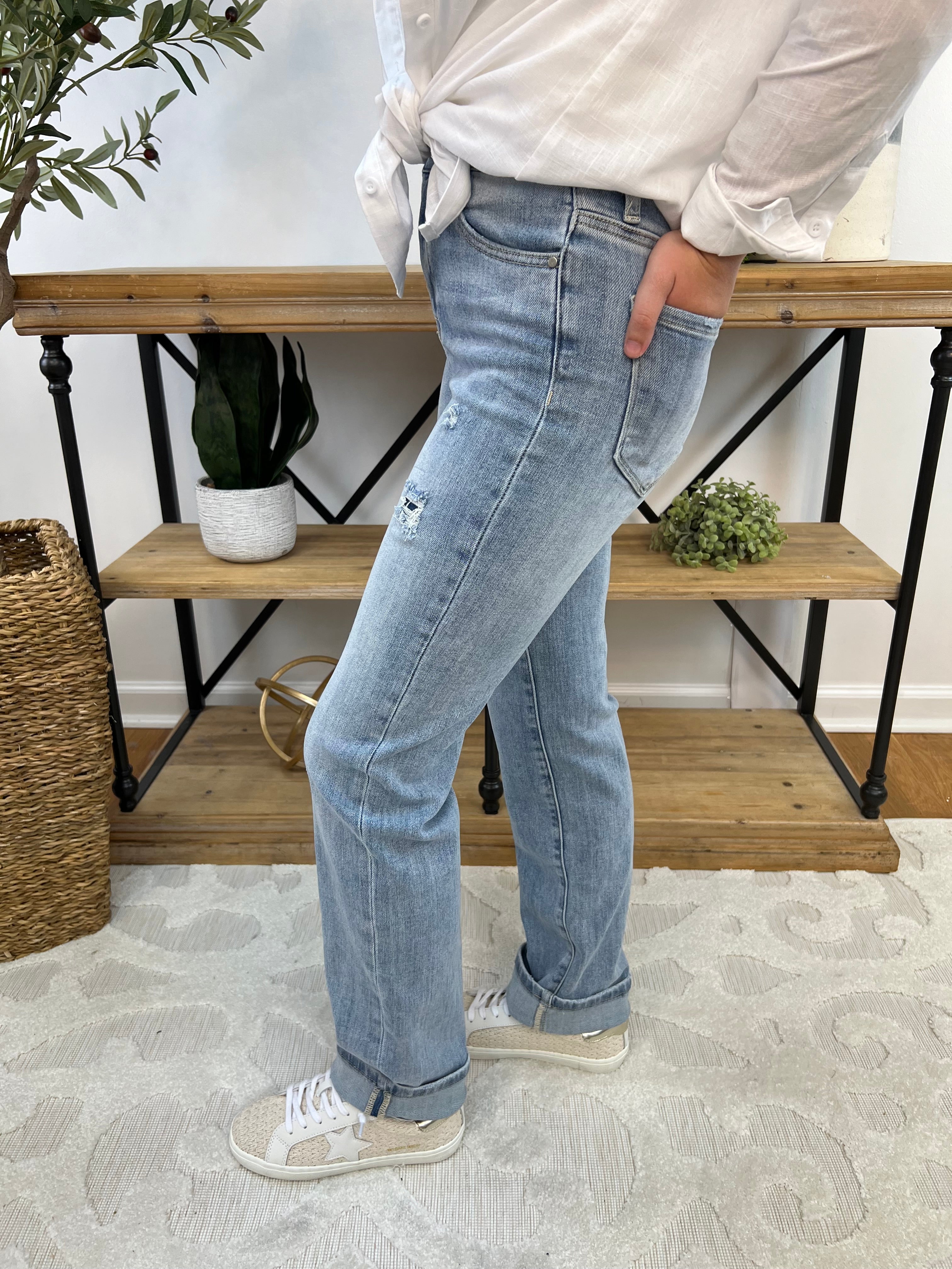 RISEN - High Rise Light Wash Mega Cuff-210 Jeans-Risen-The Lovely Closet, Women's Fashion Boutique in Alexandria, KY