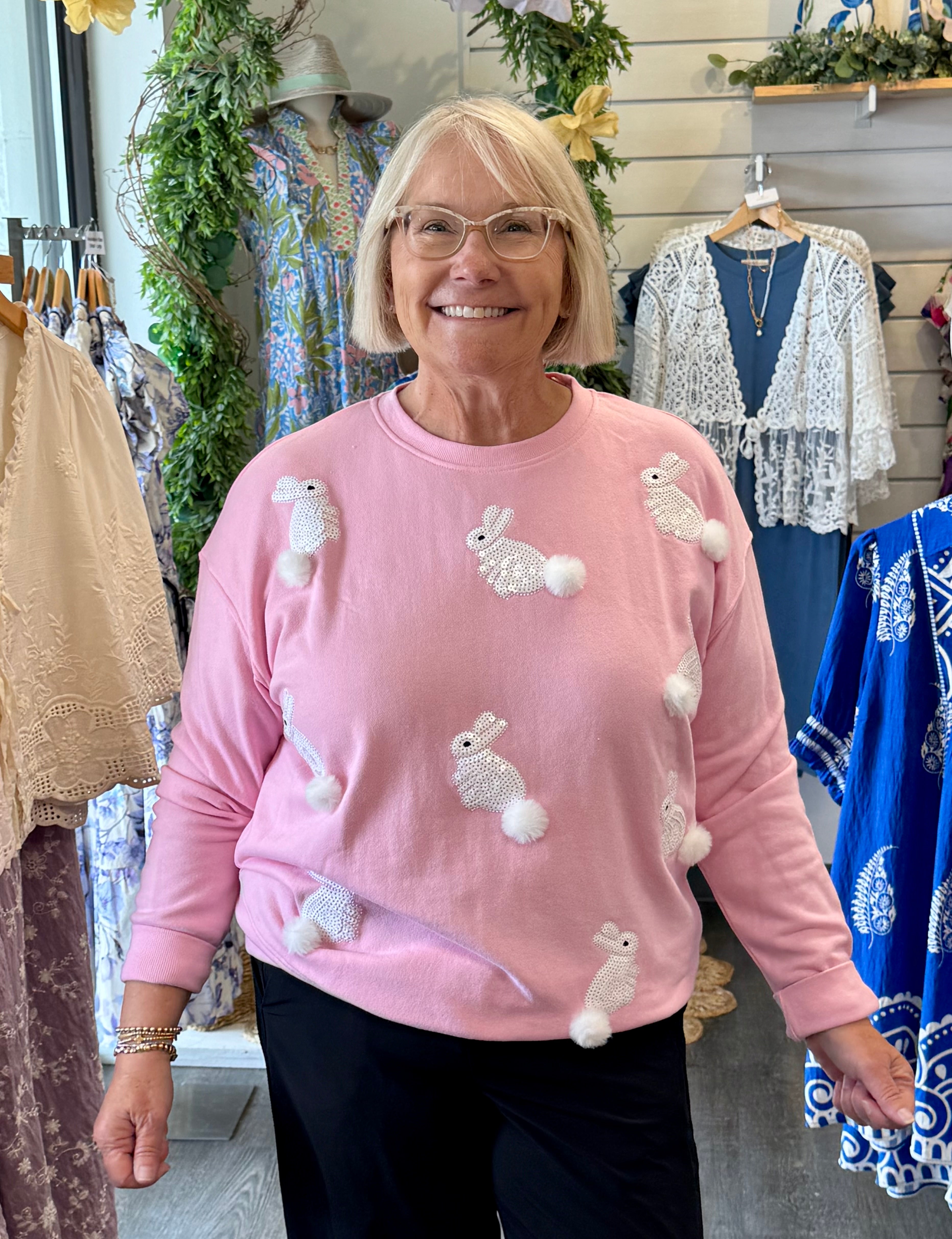 Hoppy Easter Sequin Bunny Pullover-999 History-Jane Marie-The Lovely Closet, Women's Fashion Boutique in Alexandria, KY