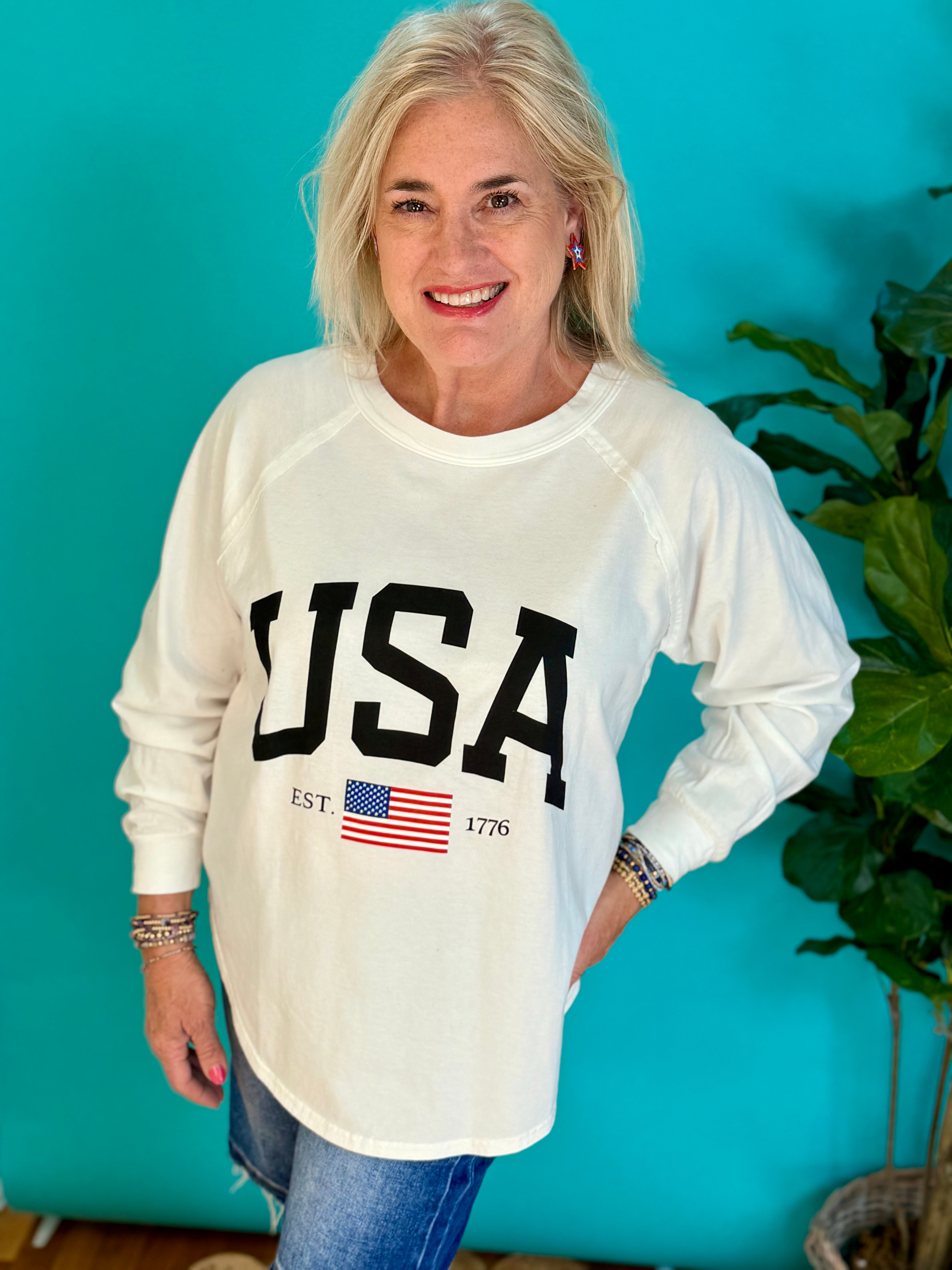 USA Long Sleeve Top-110 Long Sleeve Top-Blu Pepper-The Lovely Closet, Women's Fashion Boutique in Alexandria, KY