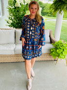 Autumn Indigo Long Sleeve Dress-180 Dresses-easel-The Lovely Closet, Women's Fashion Boutique in Alexandria, KY