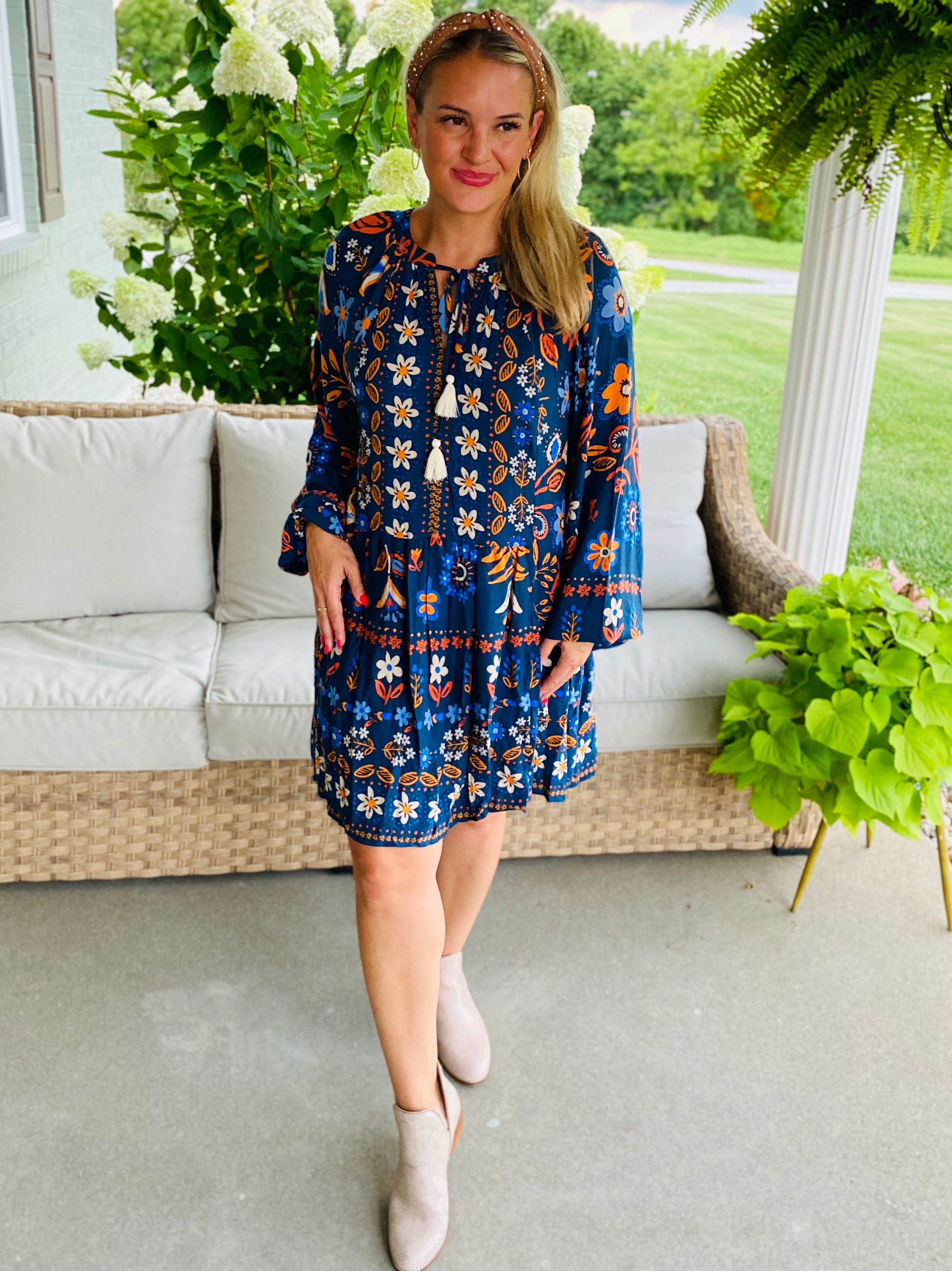 Autumn Indigo Long Sleeve Dress-180 Dresses-easel-The Lovely Closet, Women's Fashion Boutique in Alexandria, KY
