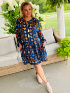 Autumn Indigo Long Sleeve Dress-180 Dresses-easel-The Lovely Closet, Women's Fashion Boutique in Alexandria, KY