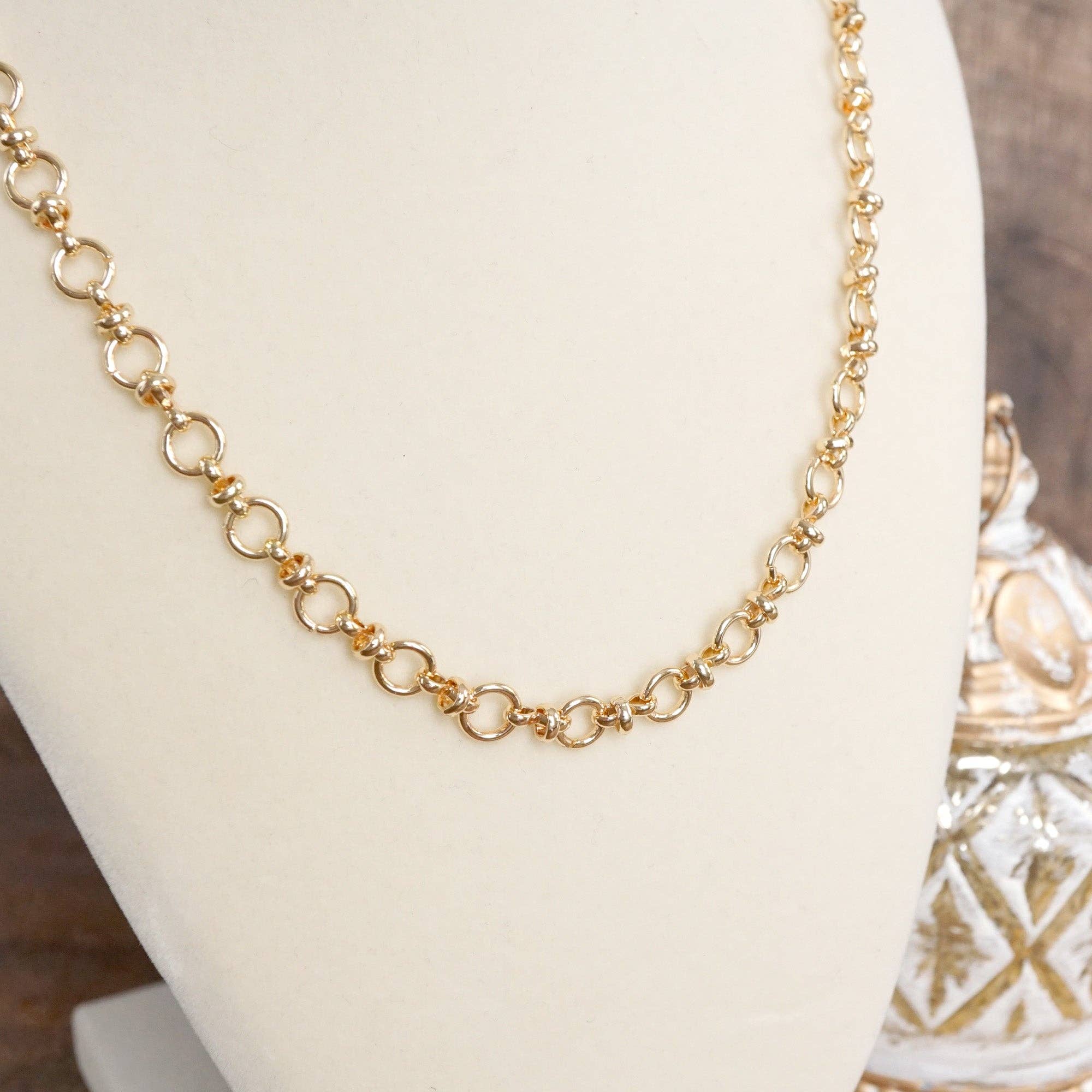 Fancy Ring Chain Necklace – Gold Tone-250 Jewelry-PennyLine inc-The Lovely Closet, Women's Fashion Boutique in Alexandria, KY