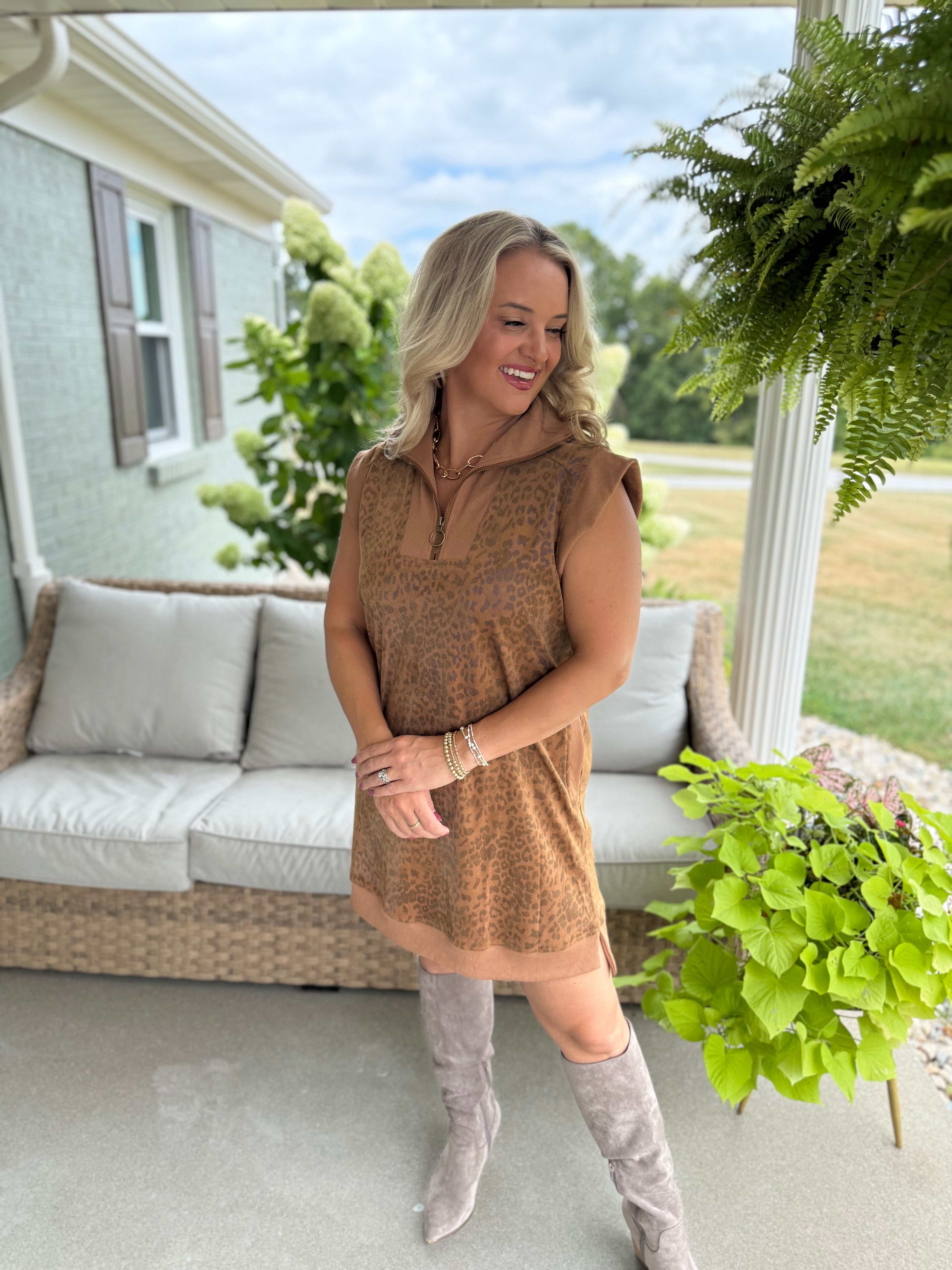 ANIMAL PRINT SUEDE DRESS-180 Dresses-Doe and Rae-The Lovely Closet, Women's Fashion Boutique in Alexandria, KY