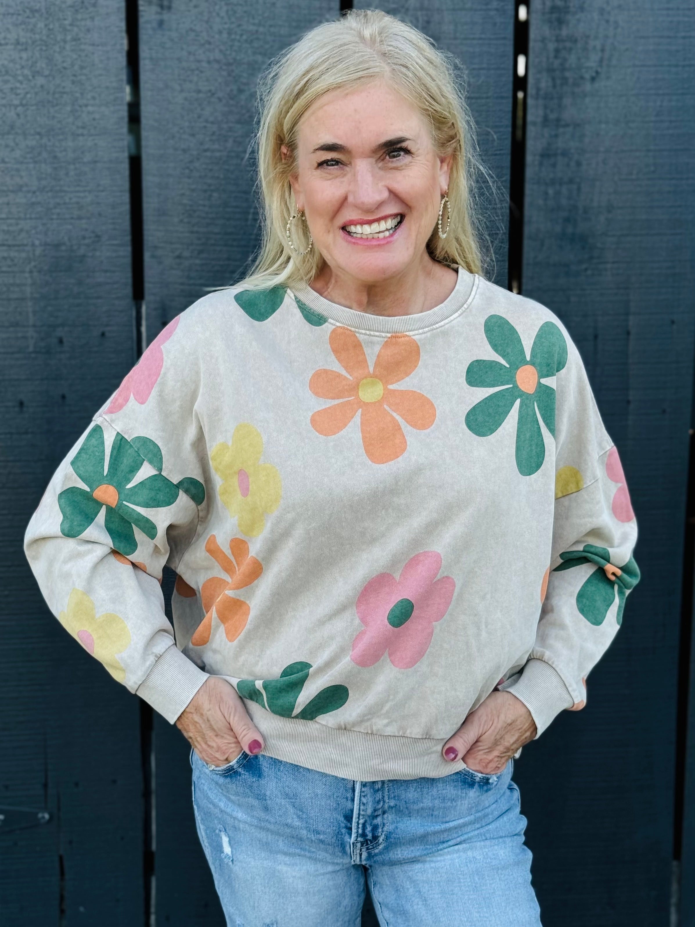 Fun Fall Flowers Pullover-110 Long Sleeve Top-The Lovely Closet-The Lovely Closet, Women's Fashion Boutique in Alexandria, KY